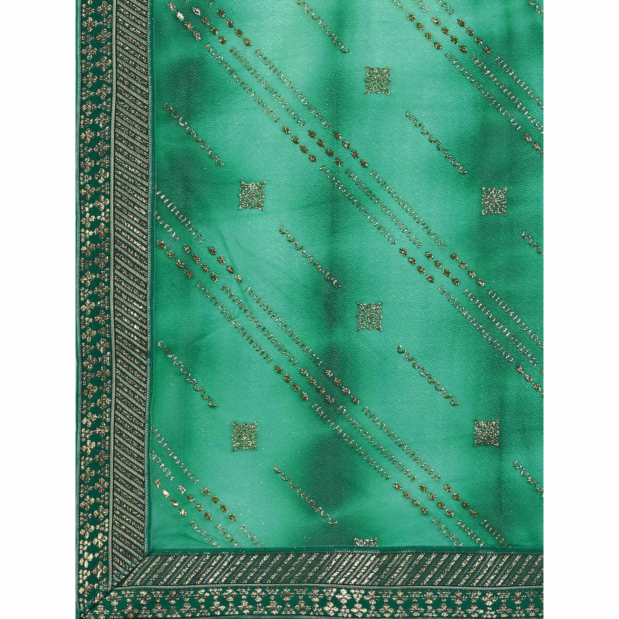 Green Zari Work Chiffon Saree Lace Border