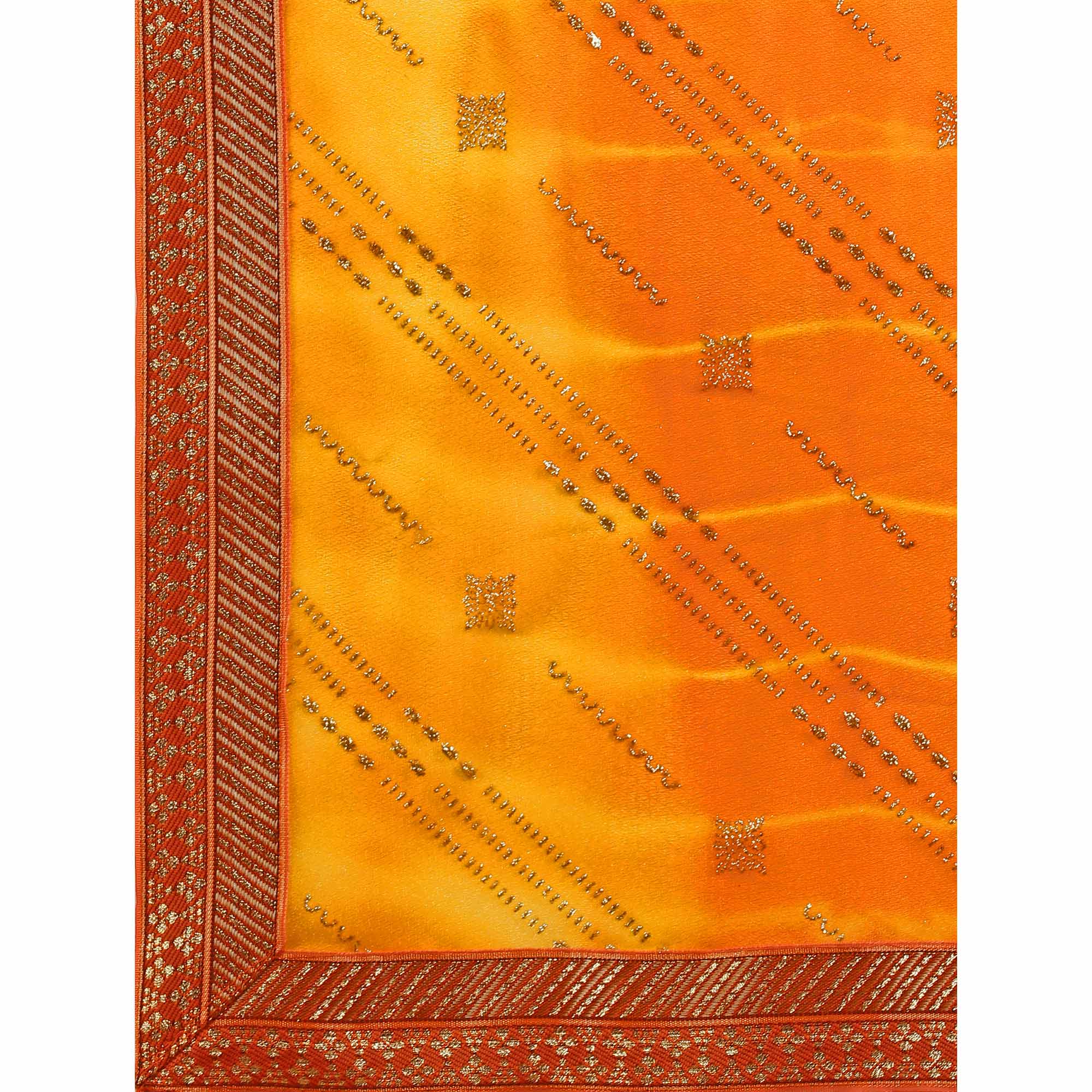 Orange Zari Work Chiffon Saree Lace Border