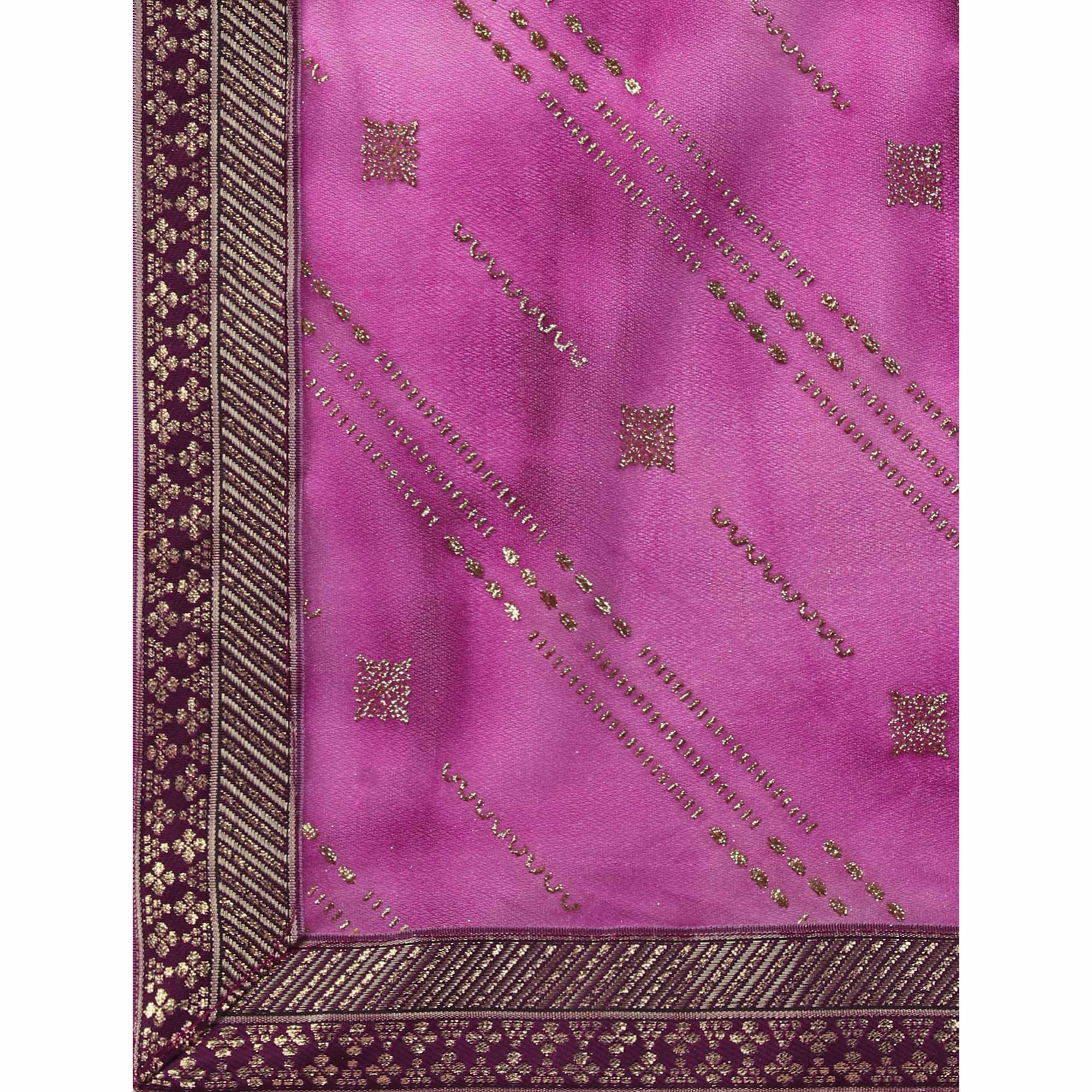 Purple Zari Work Chiffon Saree Lace Border
