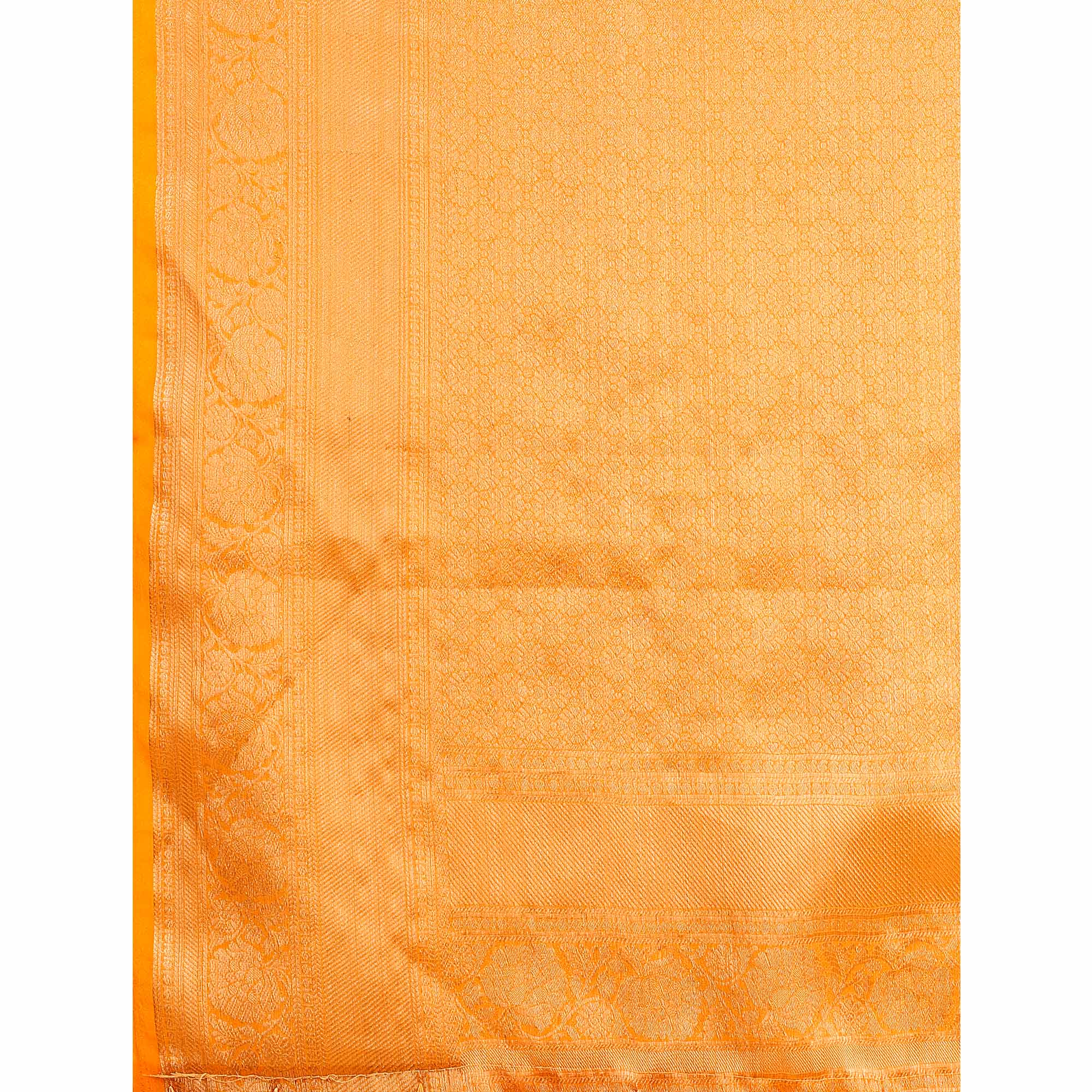 Orange Woven Organza Saree With Tassels