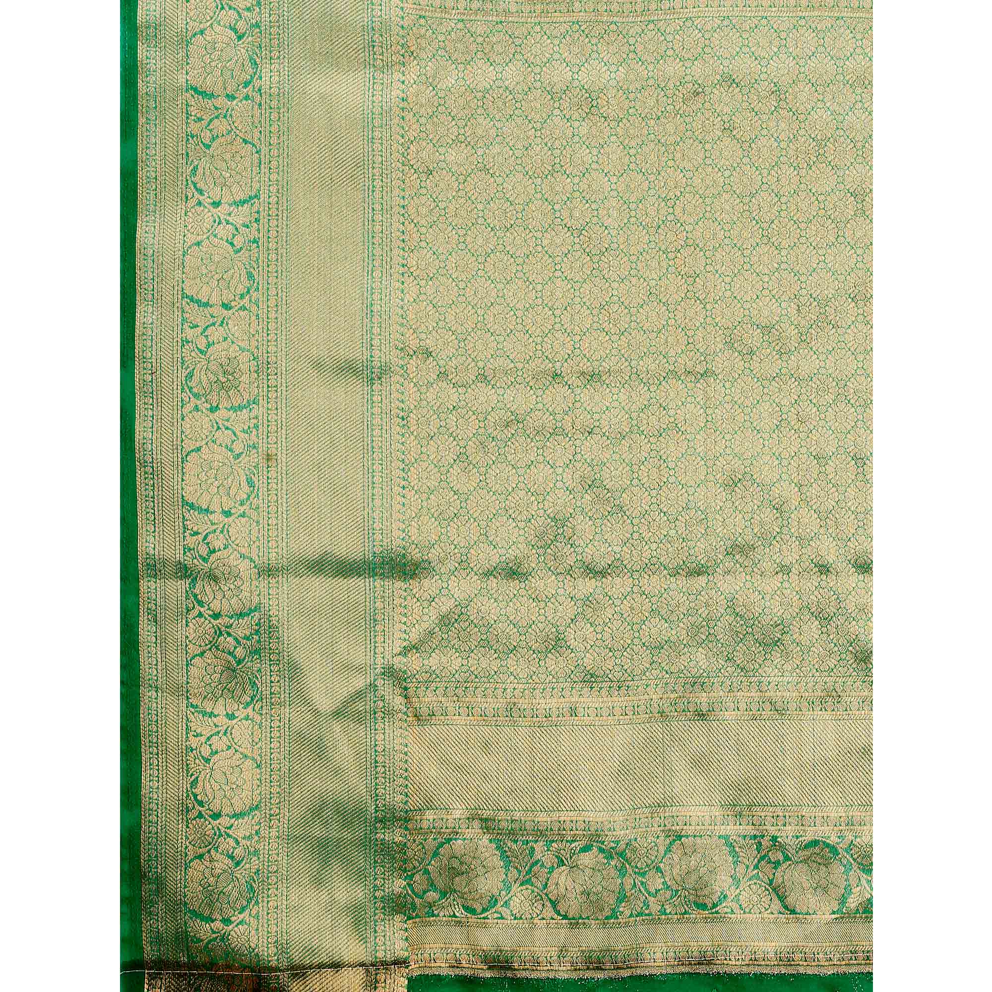 Green Woven Organza Saree With Tassels