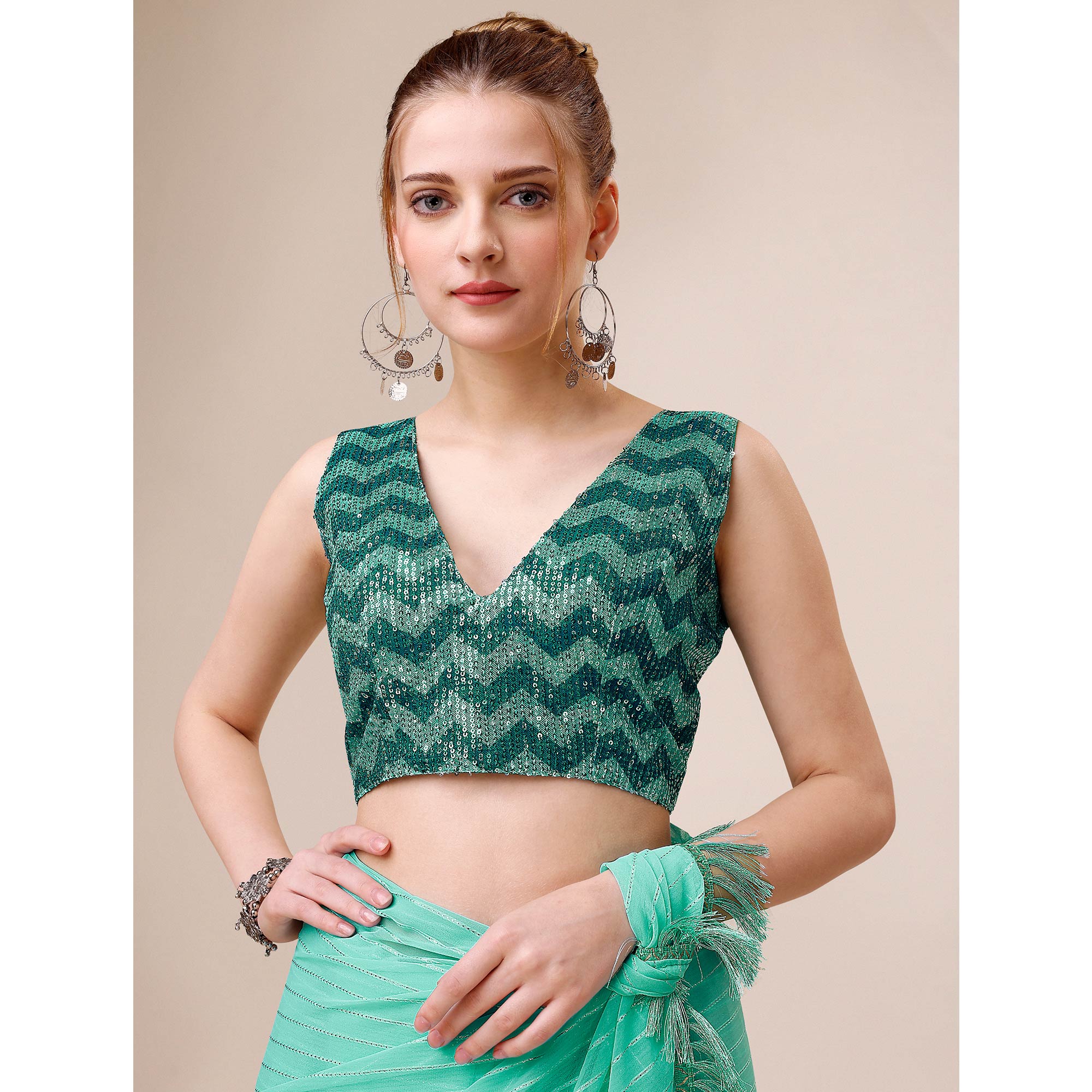 Turquoise Embroidered Georgette Saree