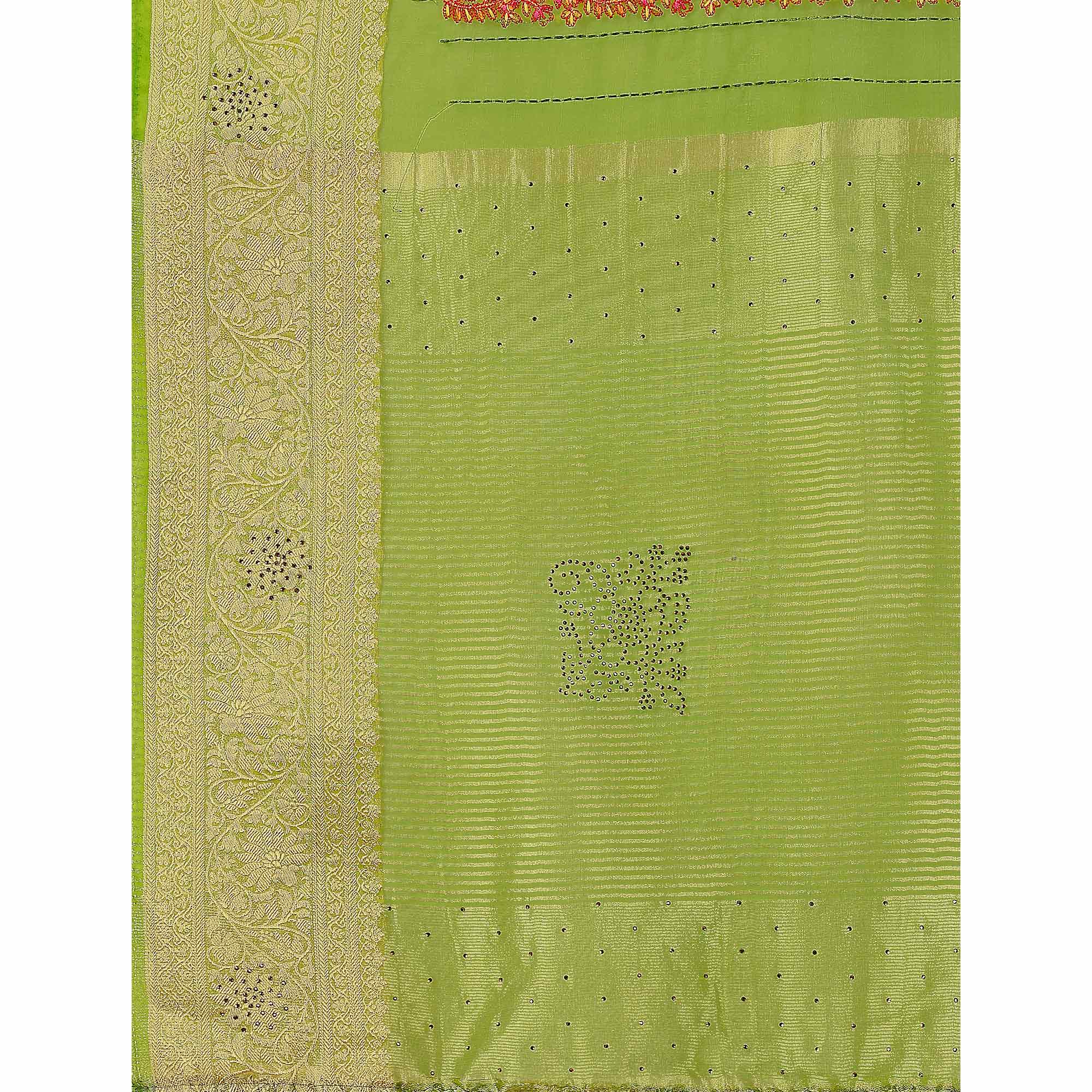 Green Floral Embroidery With Swarovski Work Organza Saree