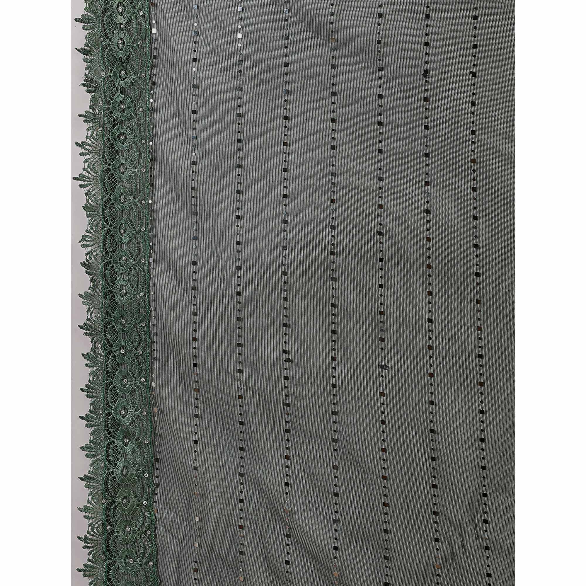 Green Tikali Work Lycra Saree With Embroidered Lace Border