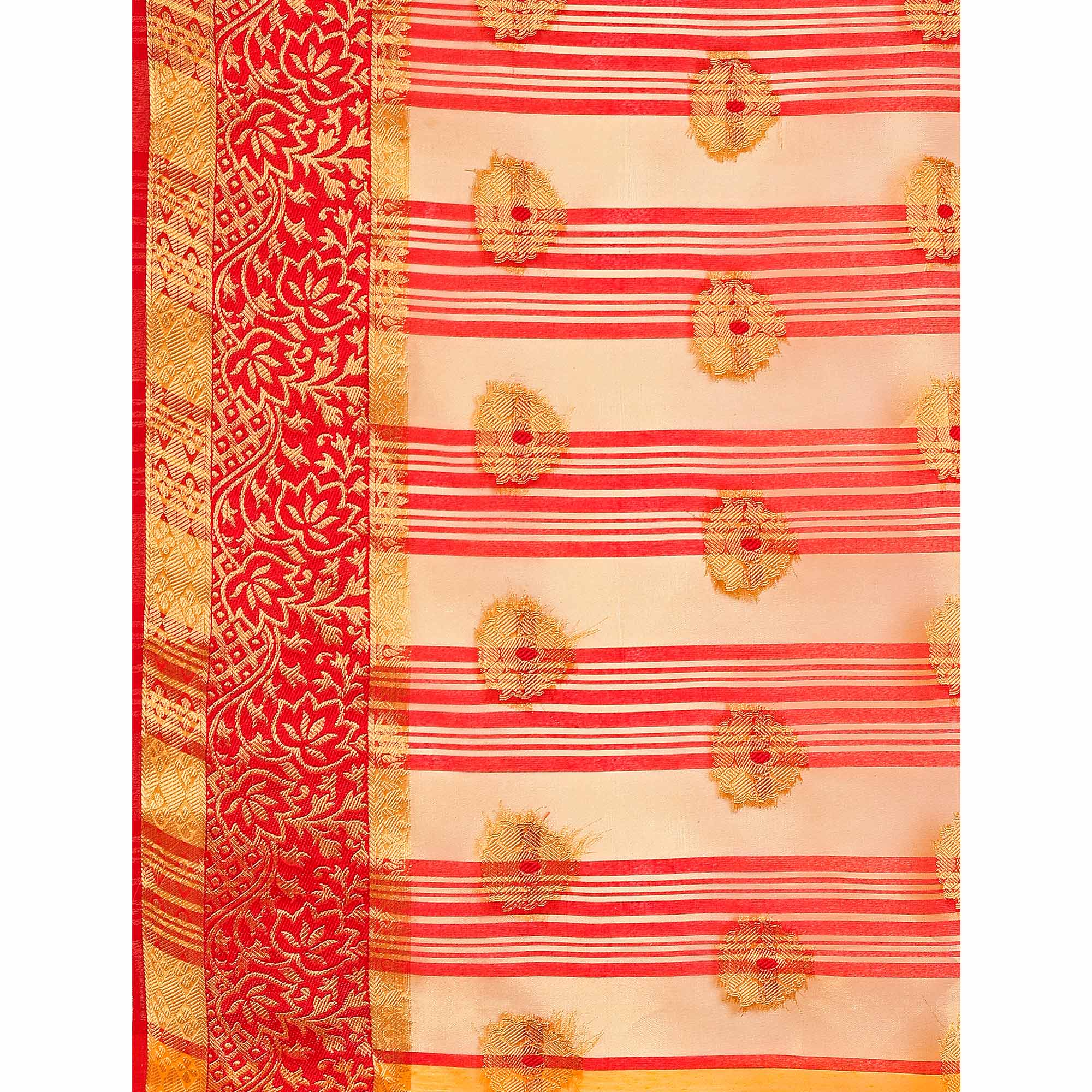 Mustard Floral Zari Woven Cotton Silk Saree