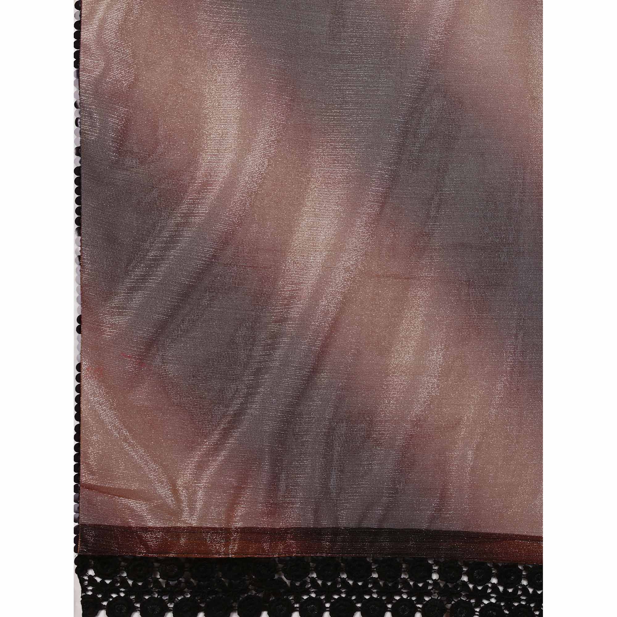 Brown Digital Printed Lycra Saree With Lace Border