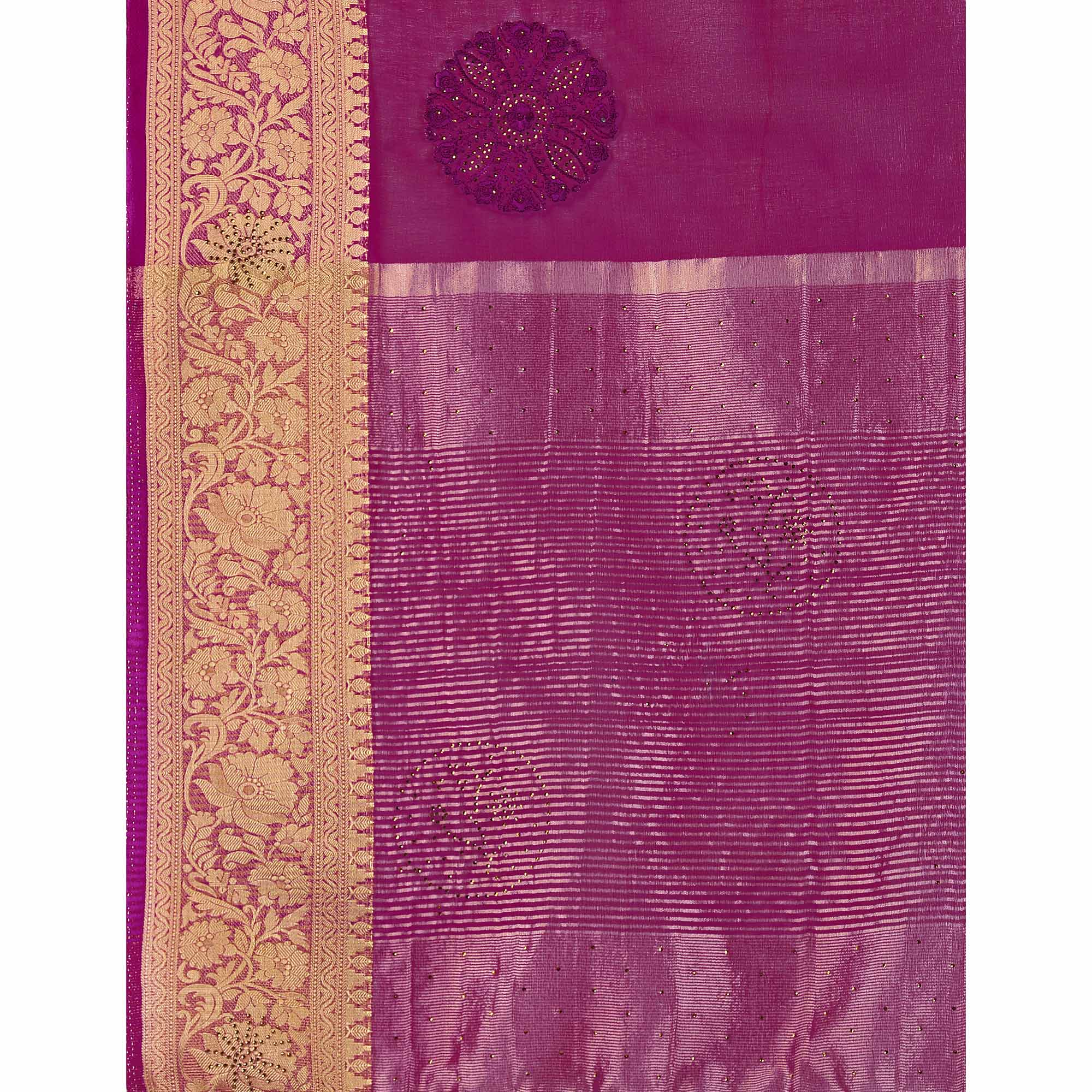 Purple Floral Embroidery With Swarovski Work Organza Saree