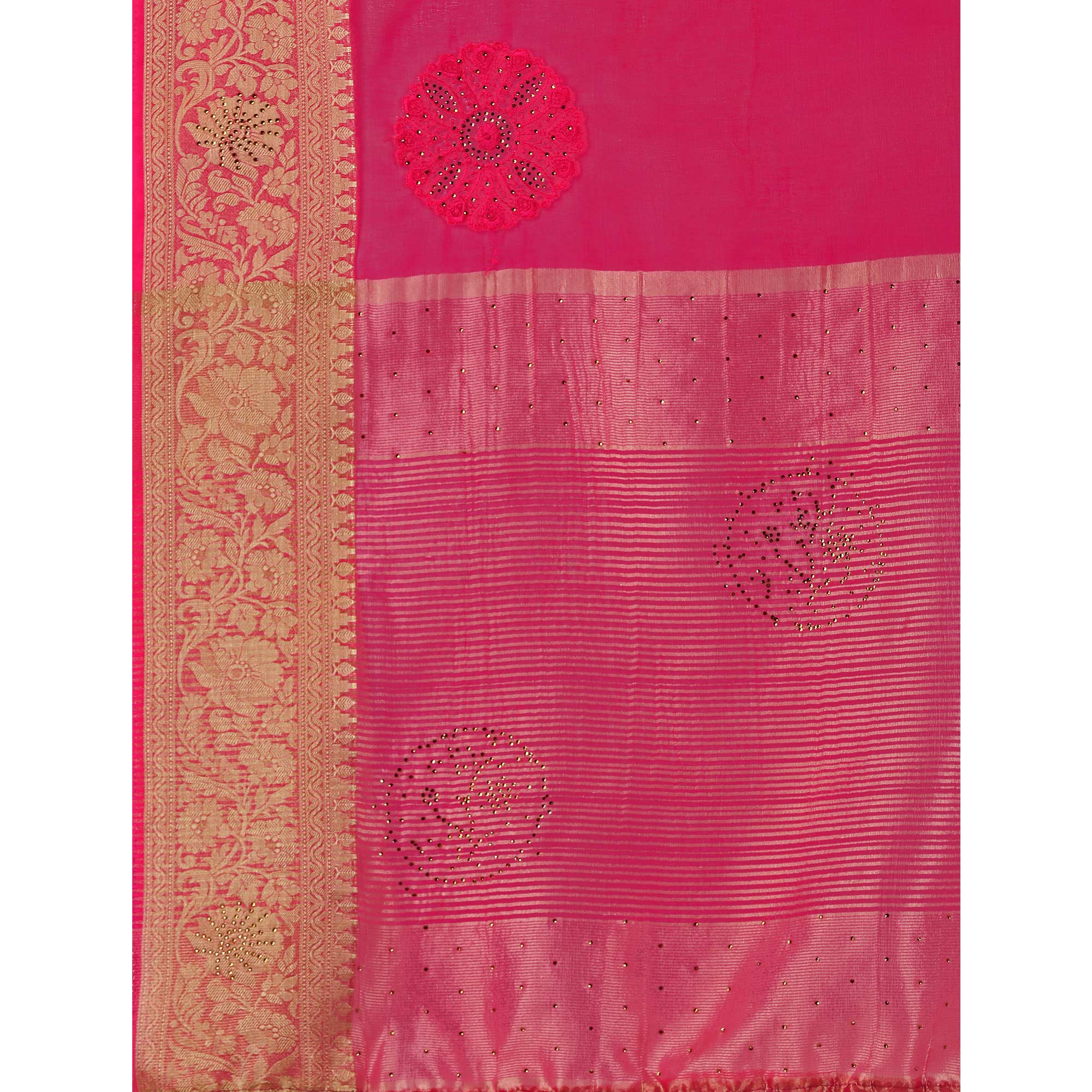Rani Pink Floral Embroidery With Swarovski Work Organza Saree
