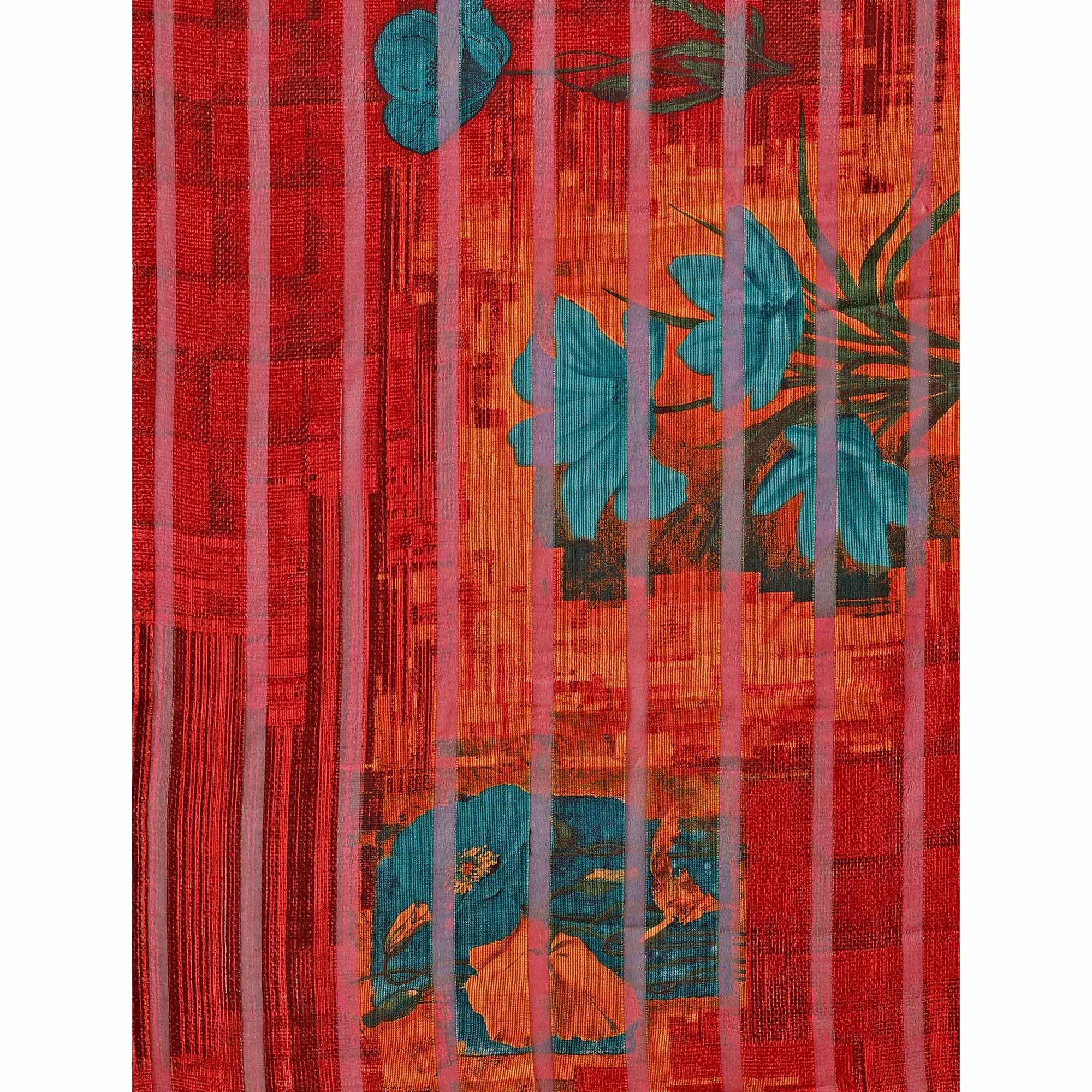 Red Floral Printed Georgette Saree