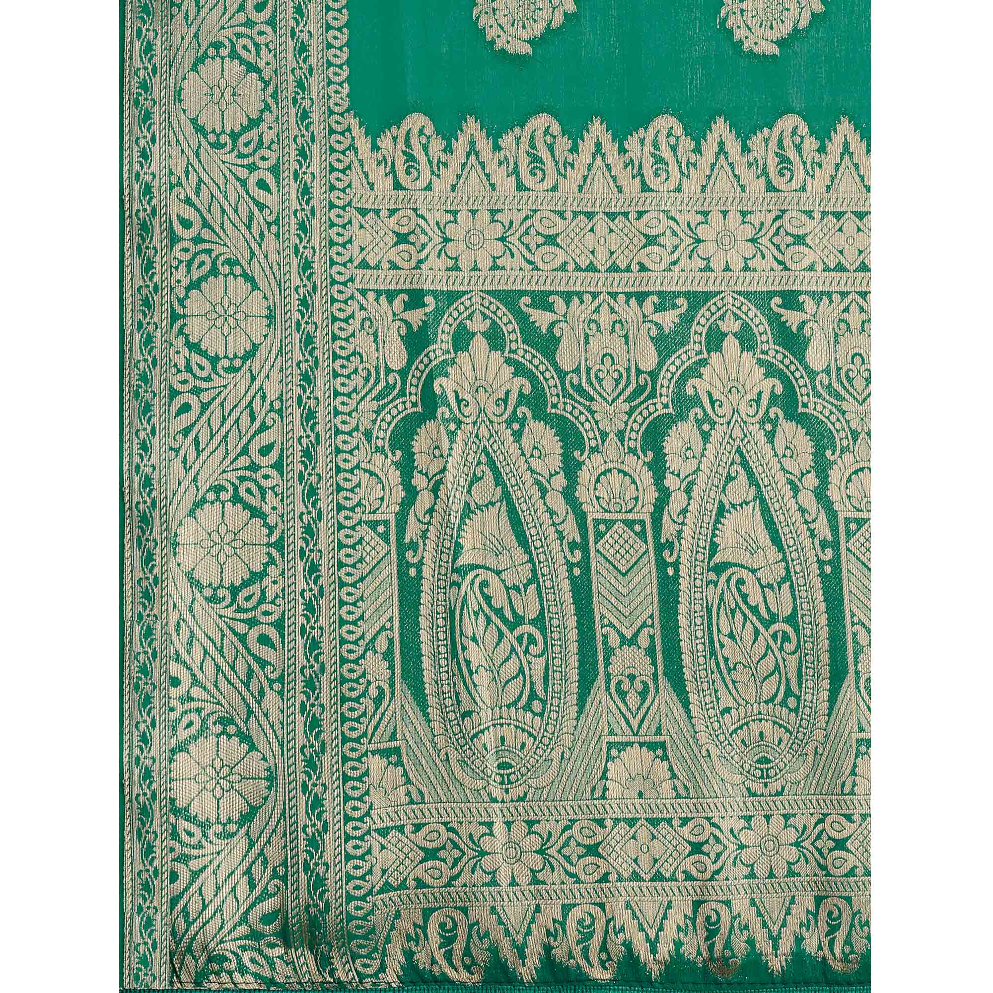 Green Woven Chiffon Saree With Tassels