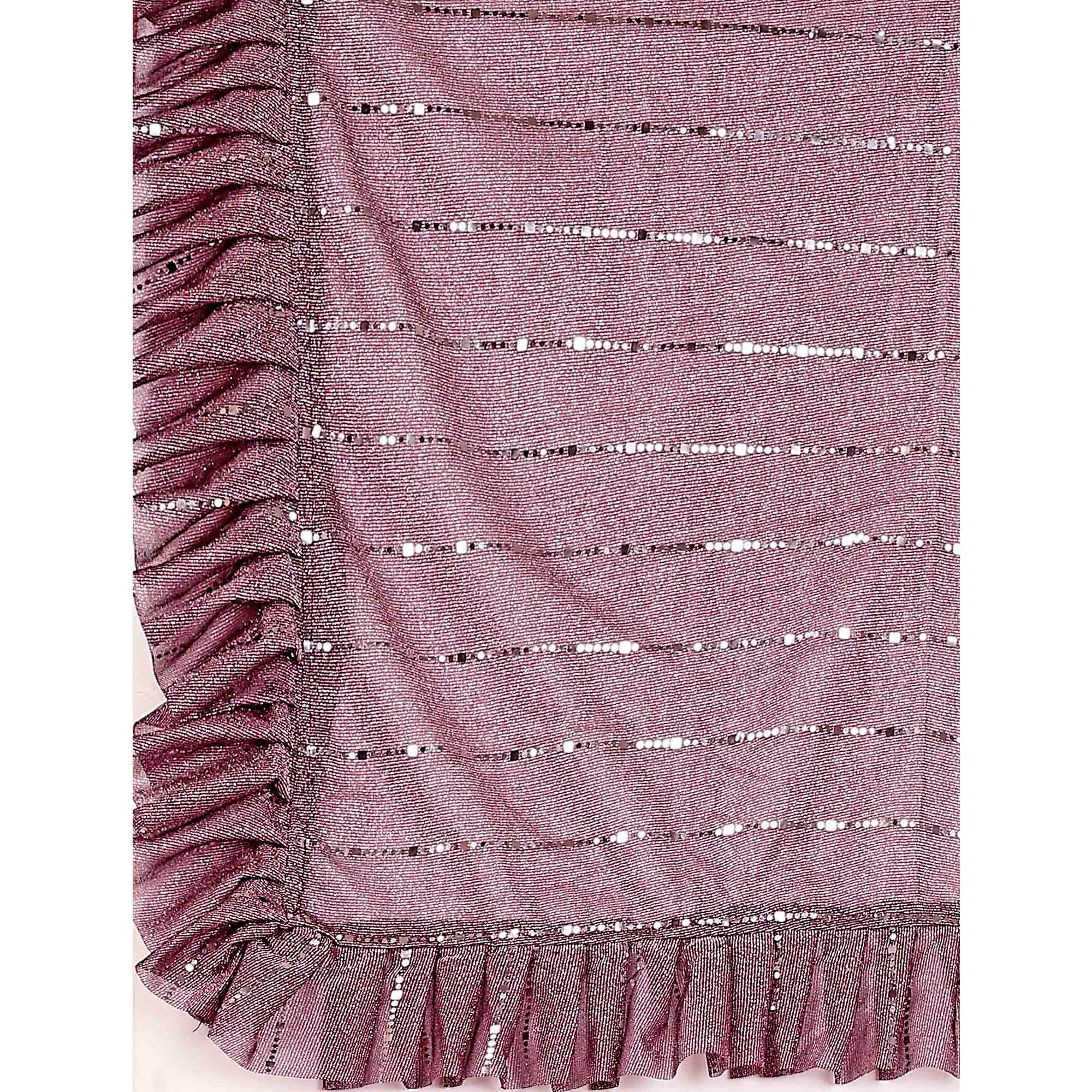 Purple Tikki Work Lycra Ready To Wear Ruffle Saree