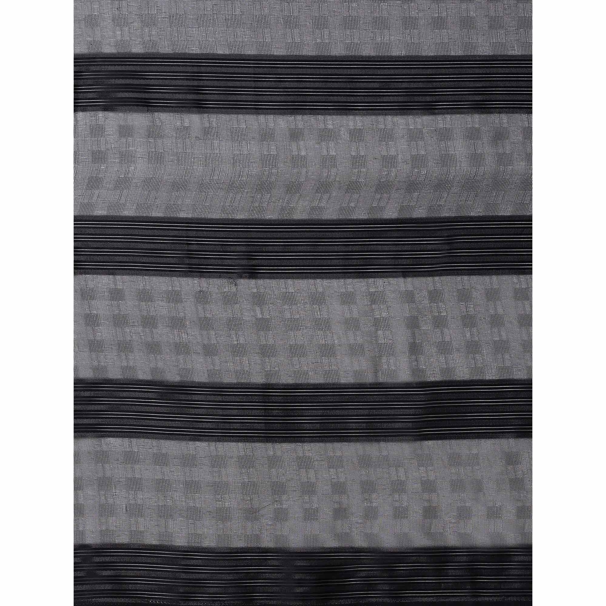 Black Striped Woven Chiffon Saree