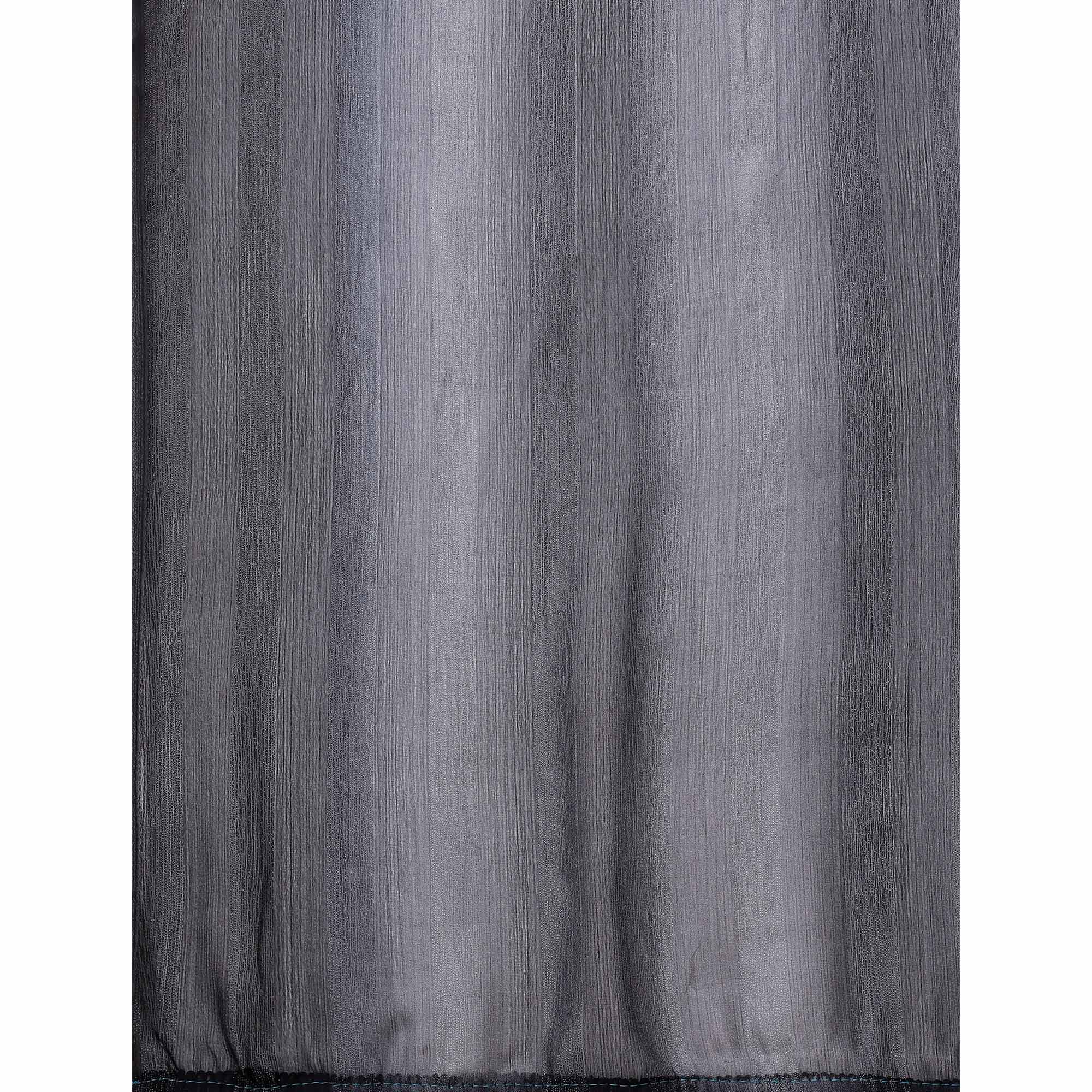 Black Striped Woven Chiffon Saree