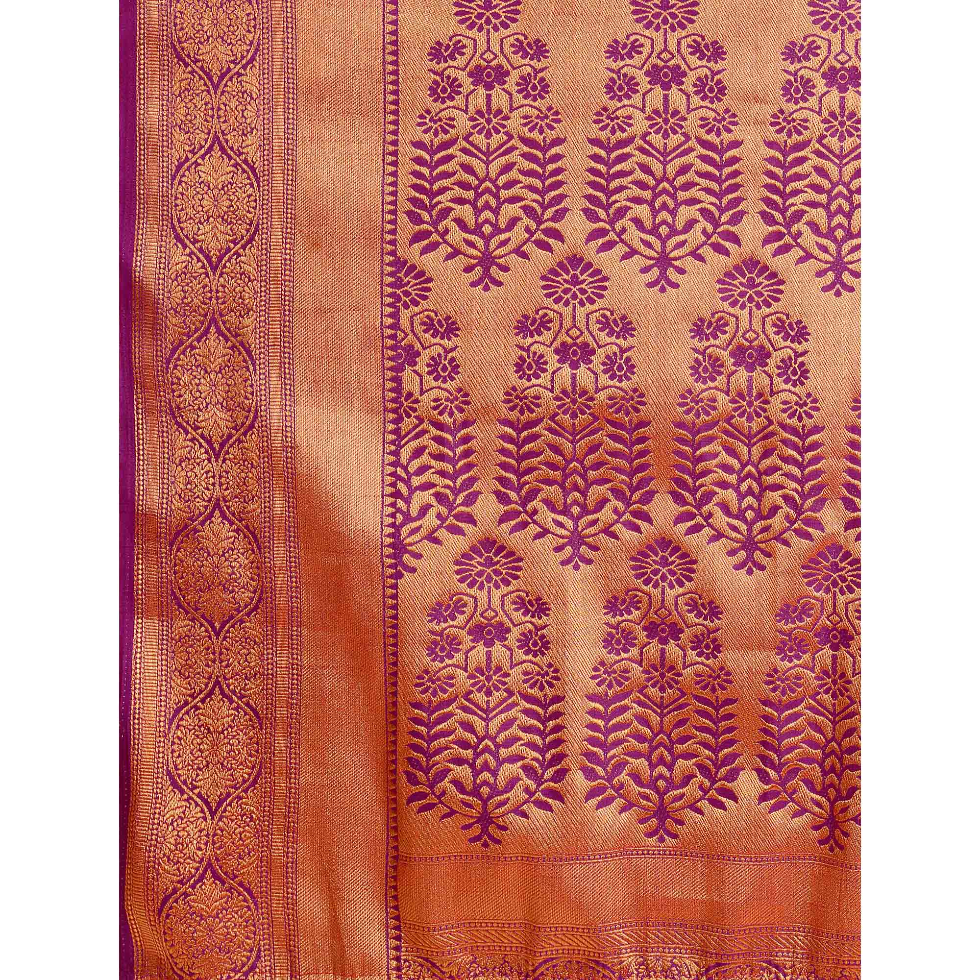 Purple Woven Dola Silk Saree With Tassels