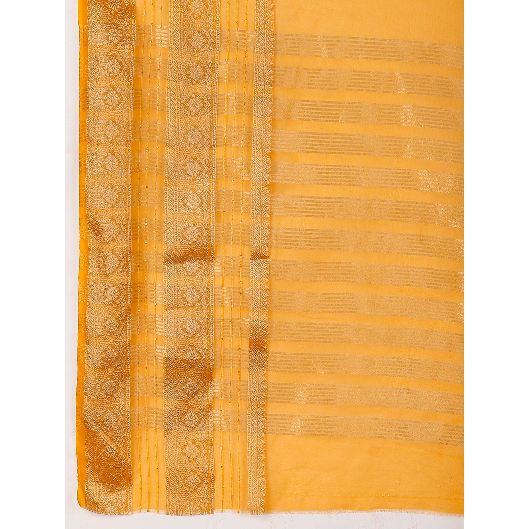 Yellow Floral Zari Woven Organza Saree