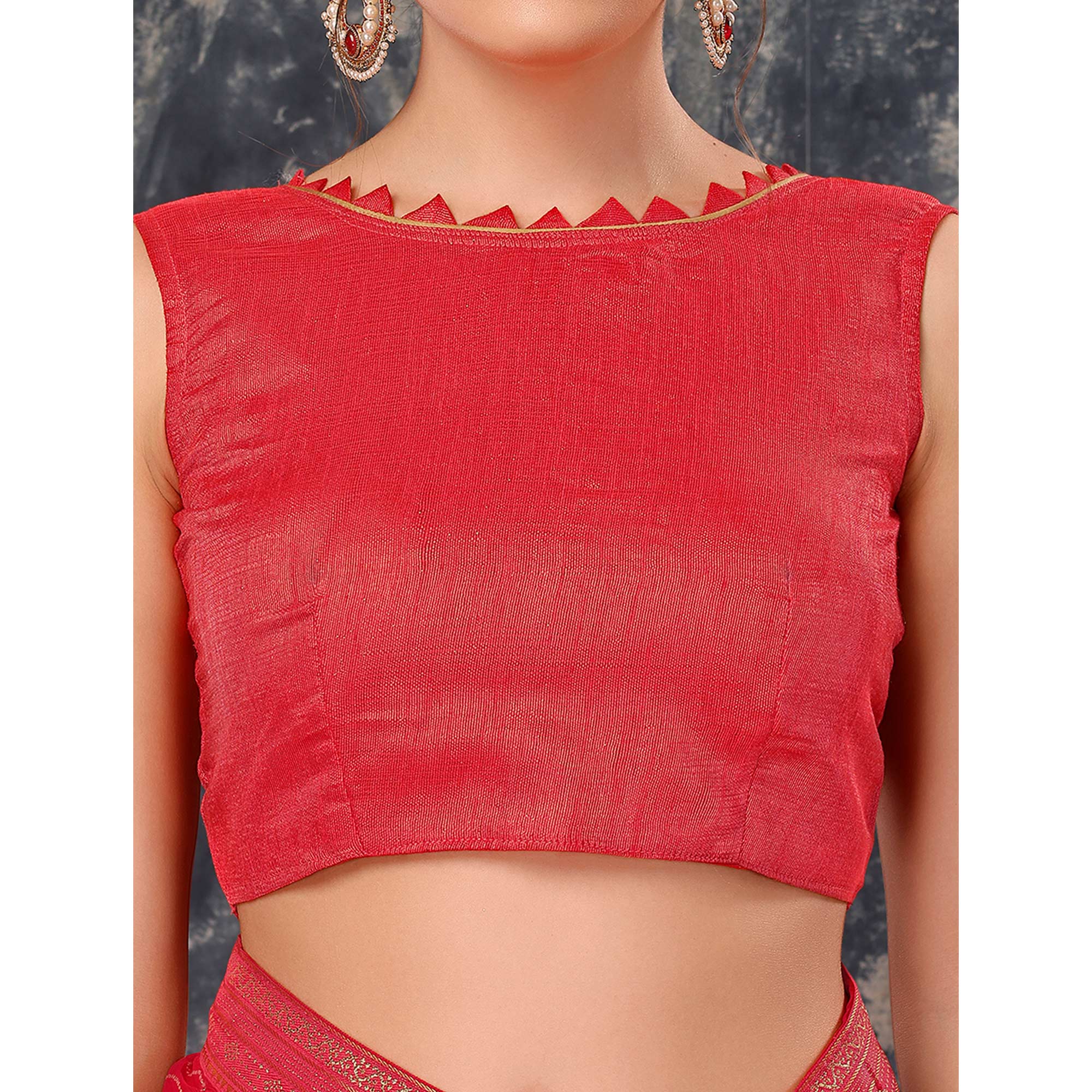 Pink Floral Foil Printed Vichitra Silk Saree With Lace Border