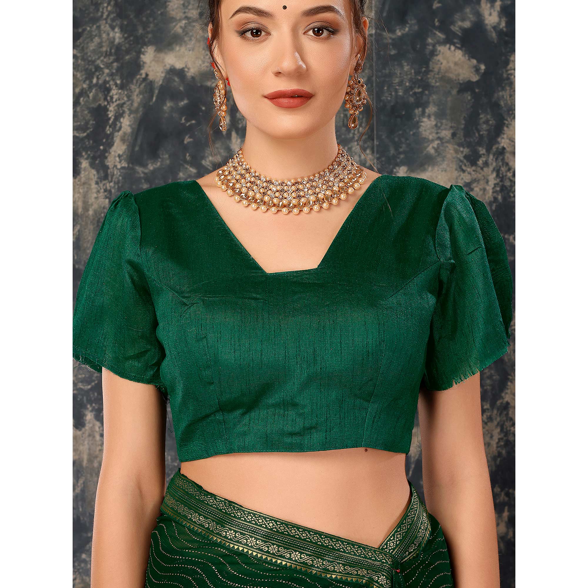 Green Zari Embroidery Chiffon Saree With Lace Border