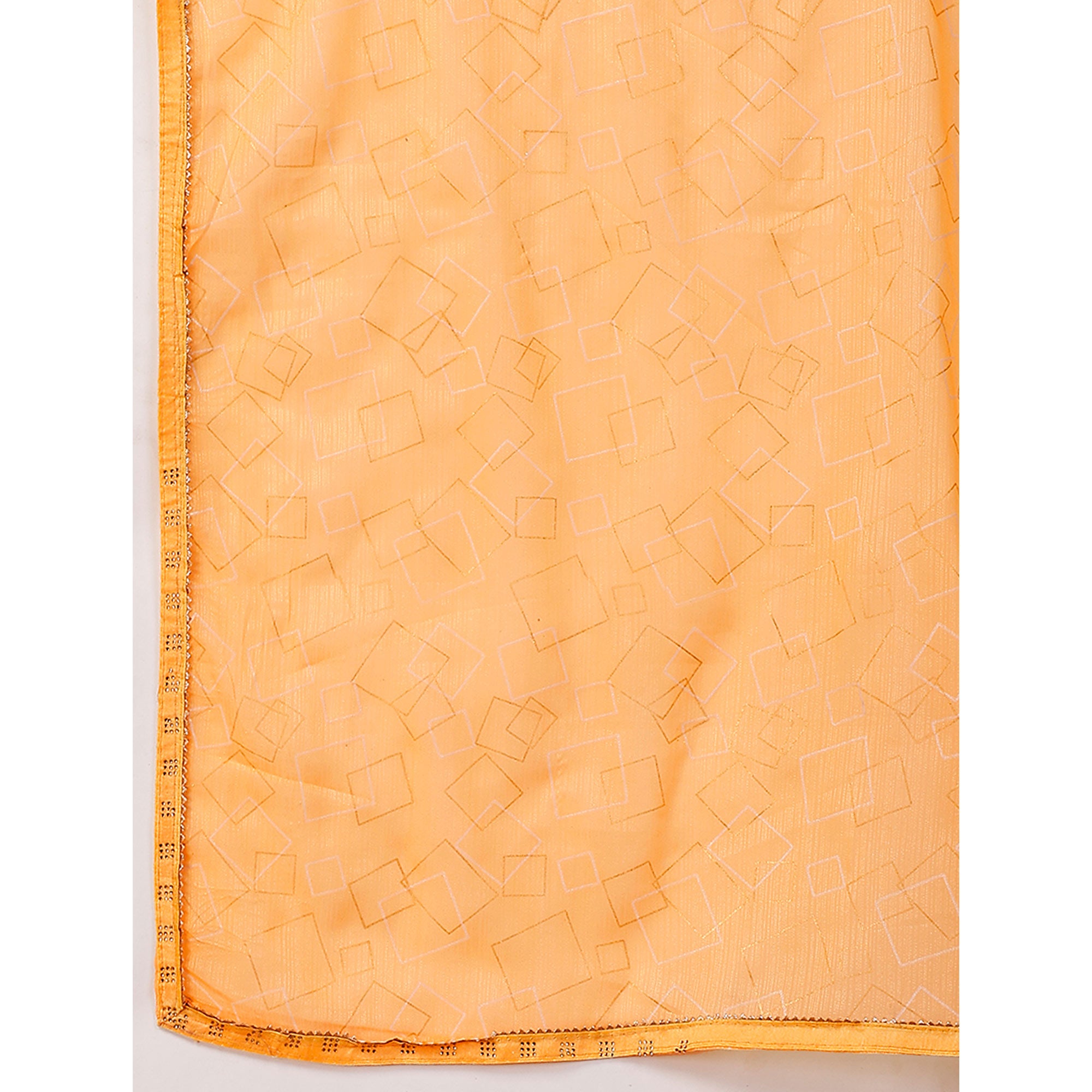 Yellow Printed With Zari Work Chiffon Saree With Lace Border