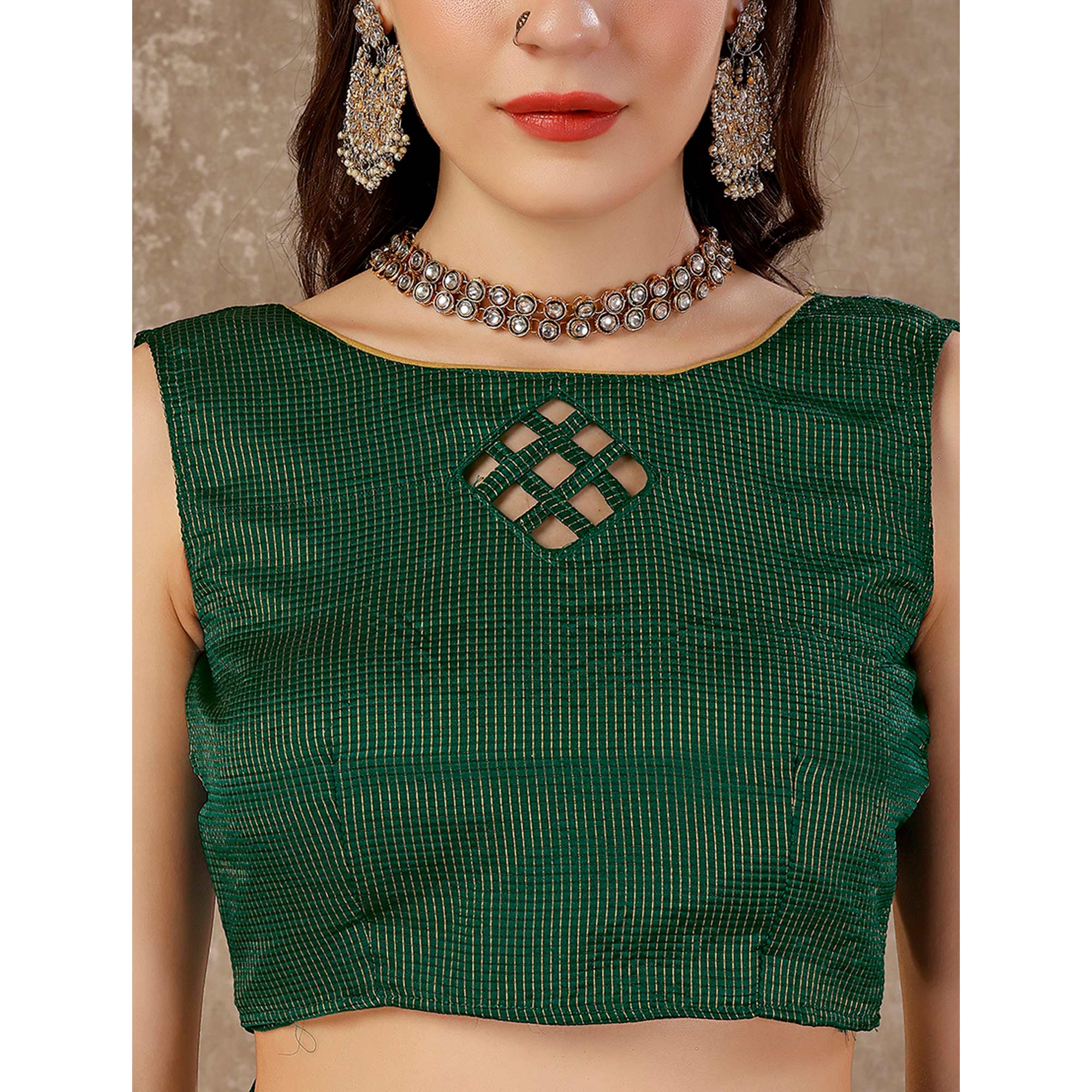 Green Swarovski Work Vichitra Silk Saree With Lace Border