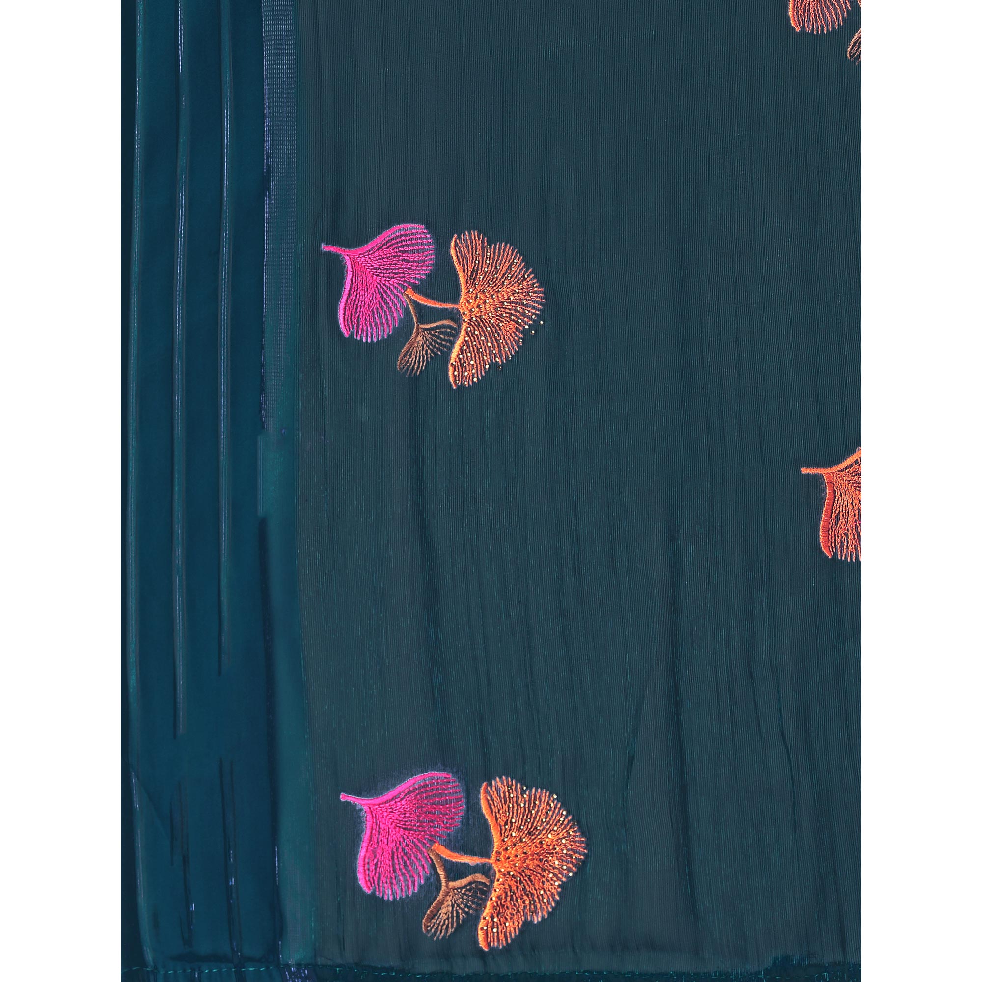 Dark Blue Floral Embroidered Chiffon Saree With With Tassels