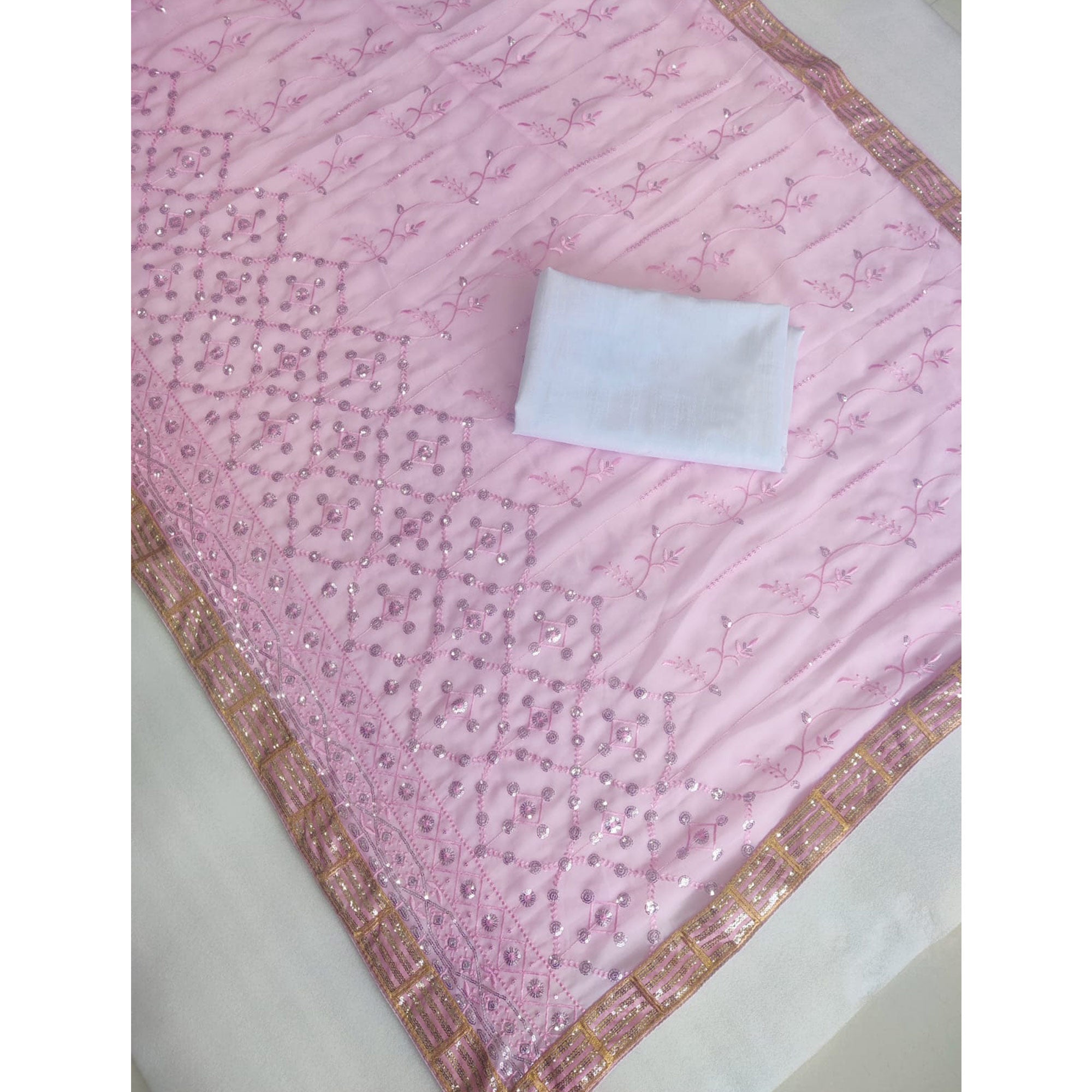 Pink Sequins Embroidered Georgette Saree