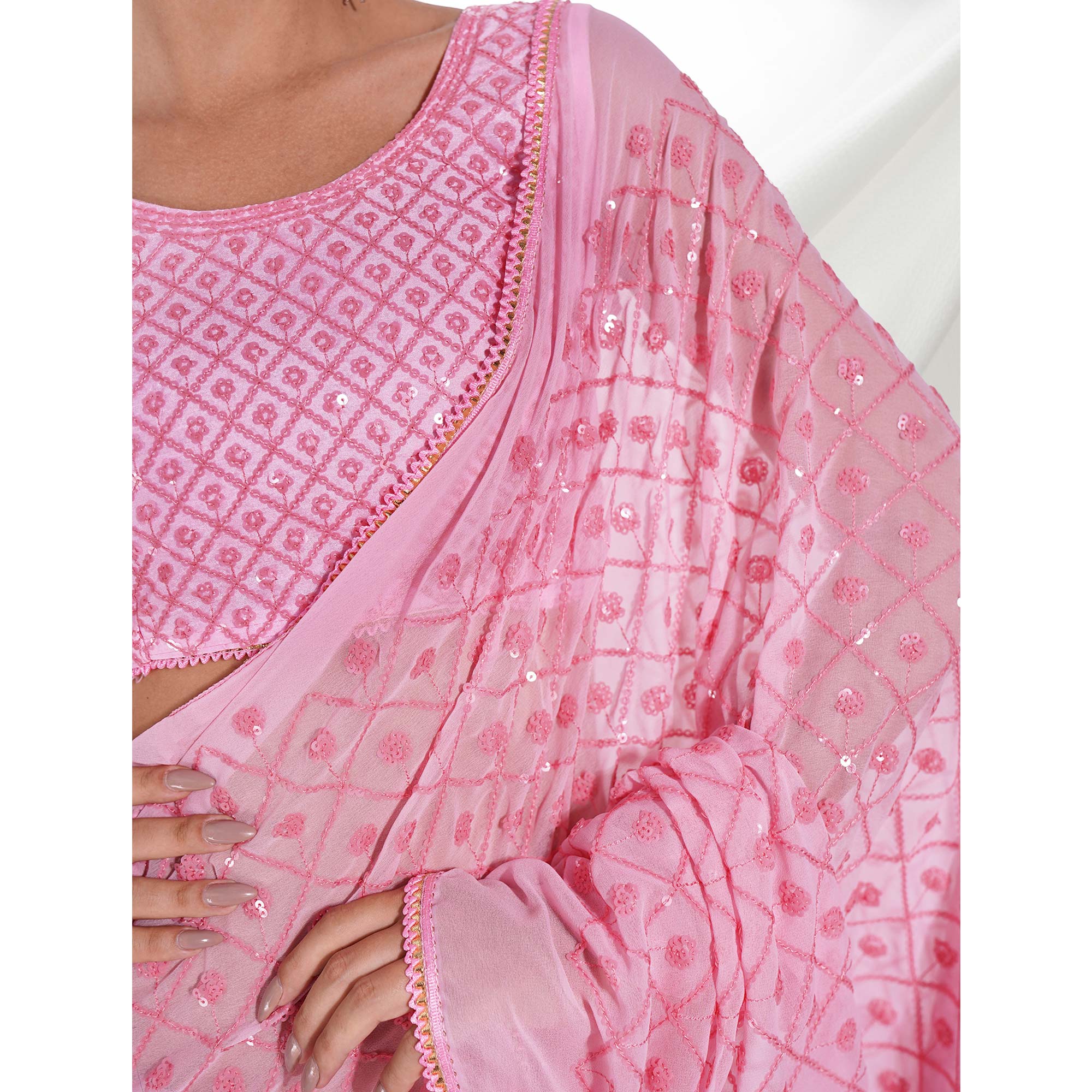 Pink Sequins Embroidered Georgette Saree