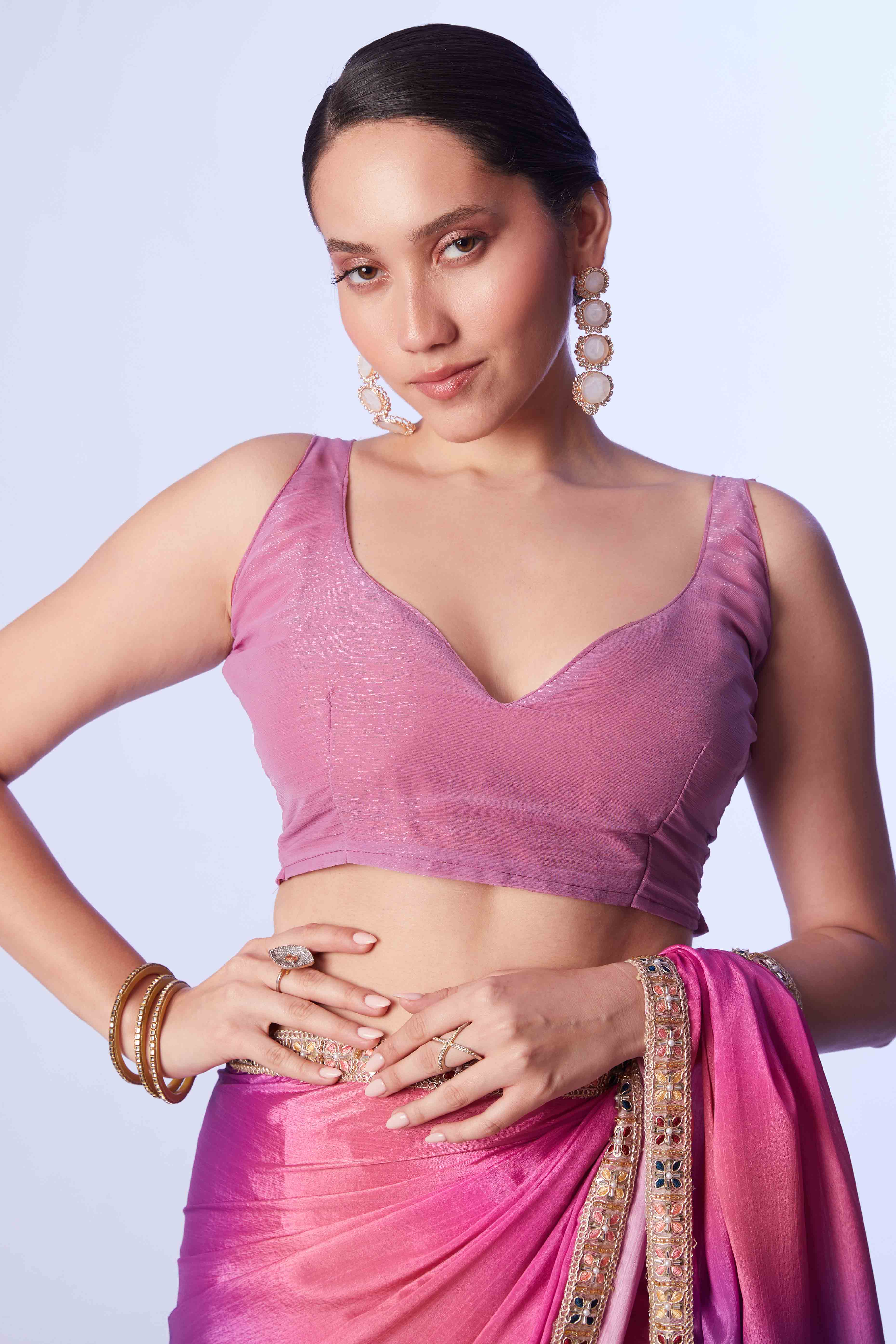 Pink Ombre Bliss Chinon Solid Saree