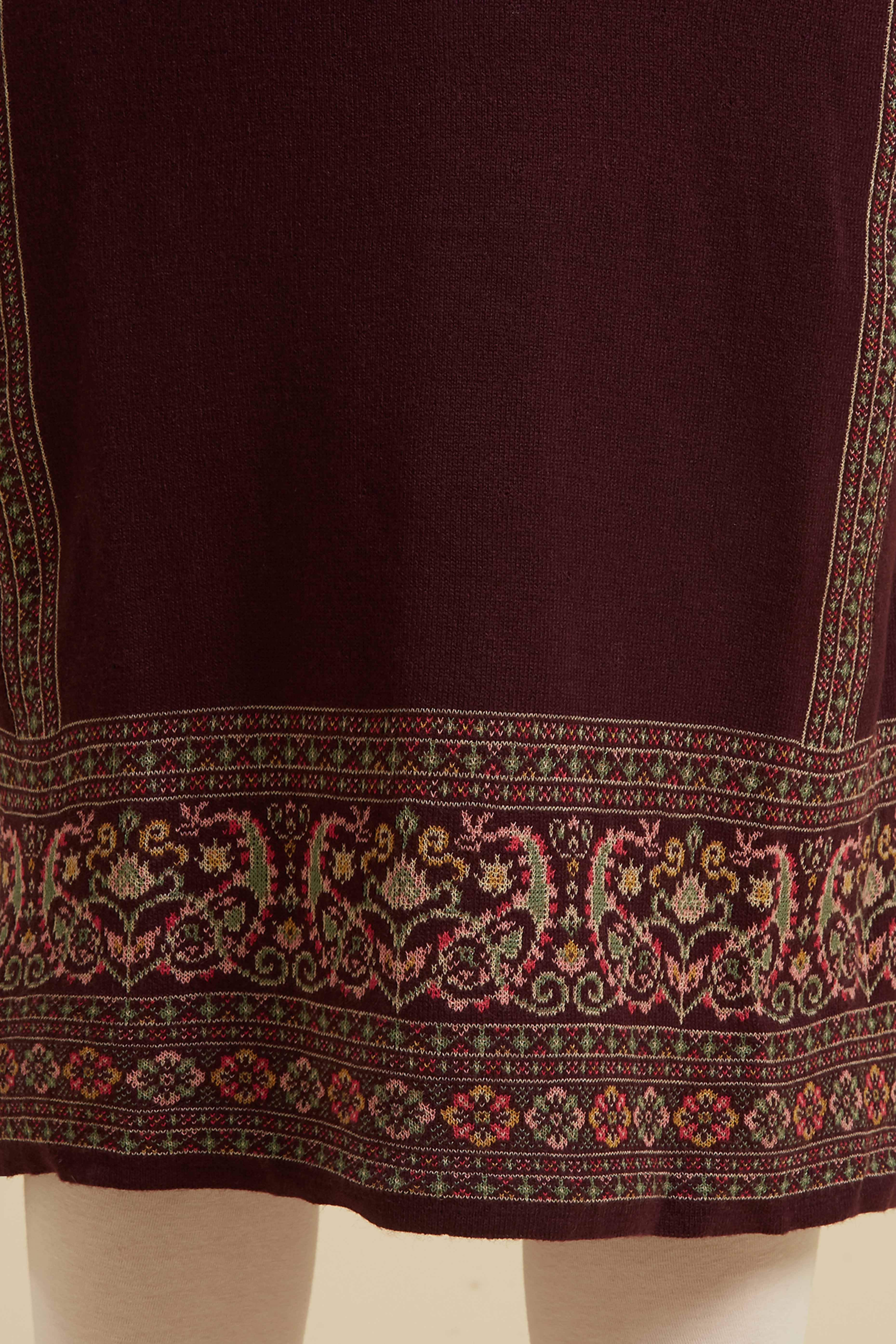 Wine Woven Woolen Straight Kurti