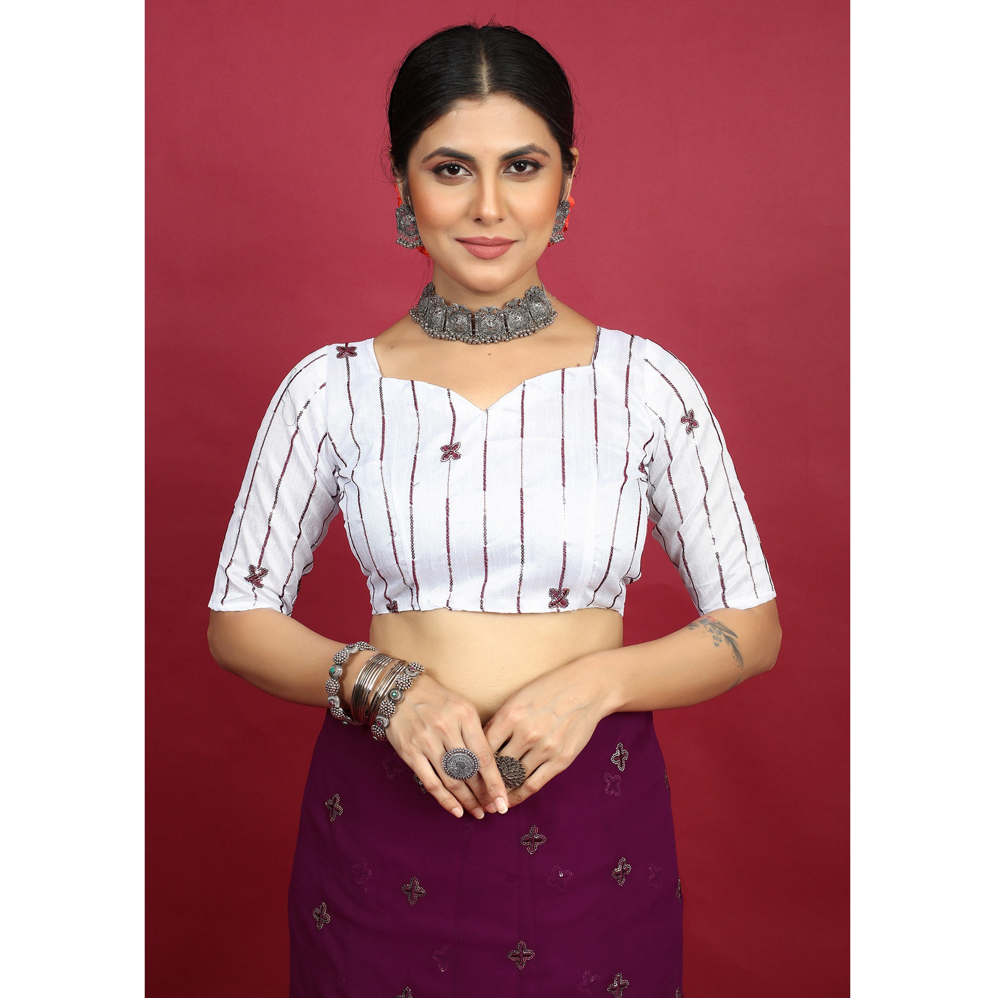 Wine Sequins Embroidered Georgette Saree