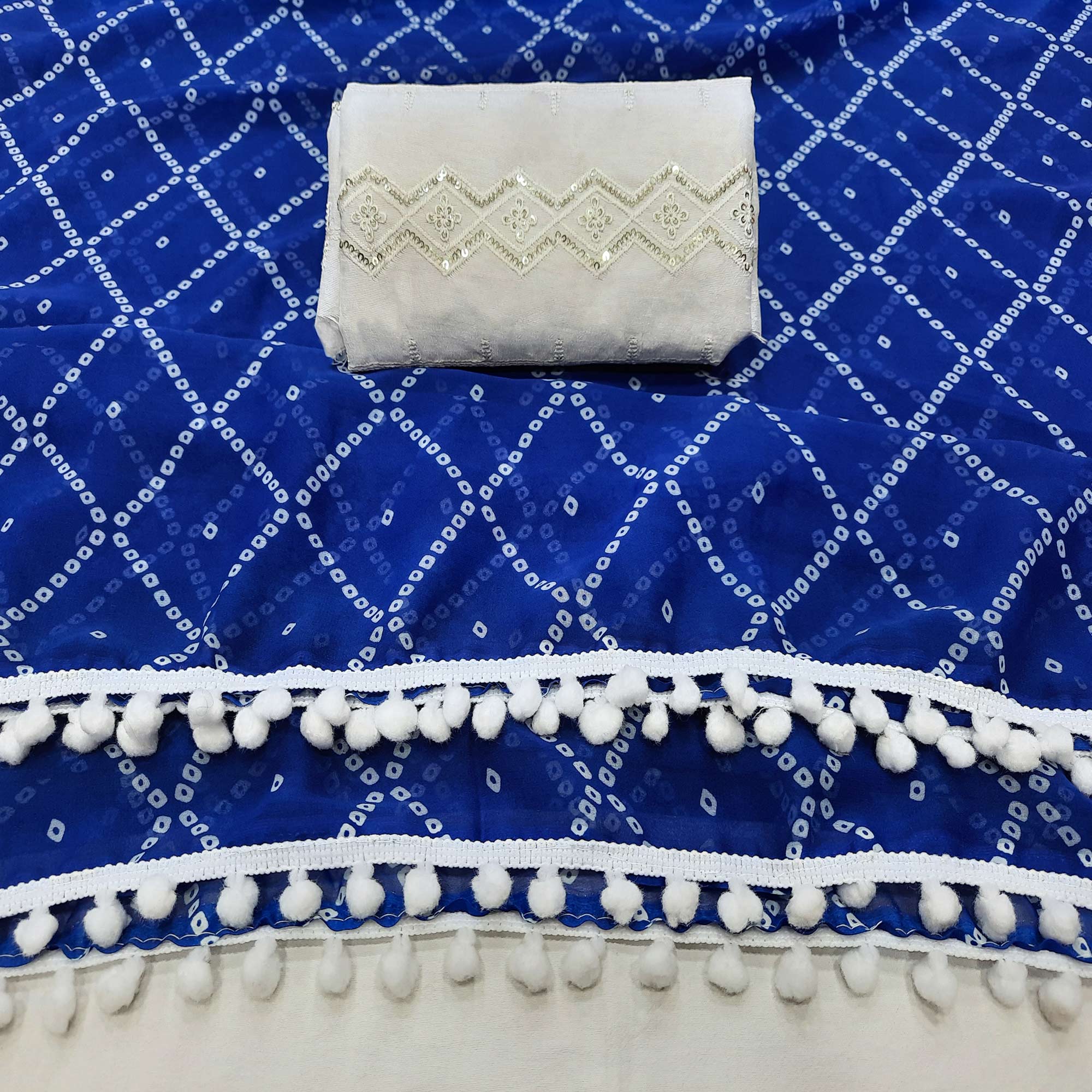 Blue Bandhani Printed Georgette Saree