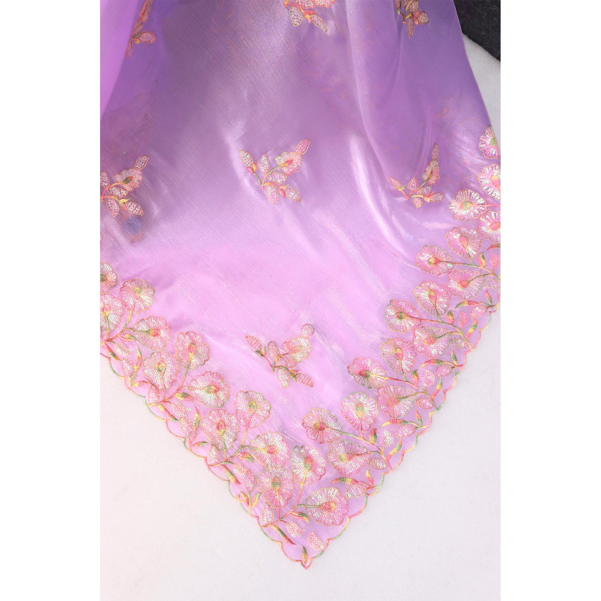 Purple Sequins Embroidered Chiffon Saree