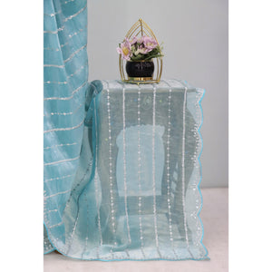Sky Blue Sequins Work Embroidered Chiffon Saree