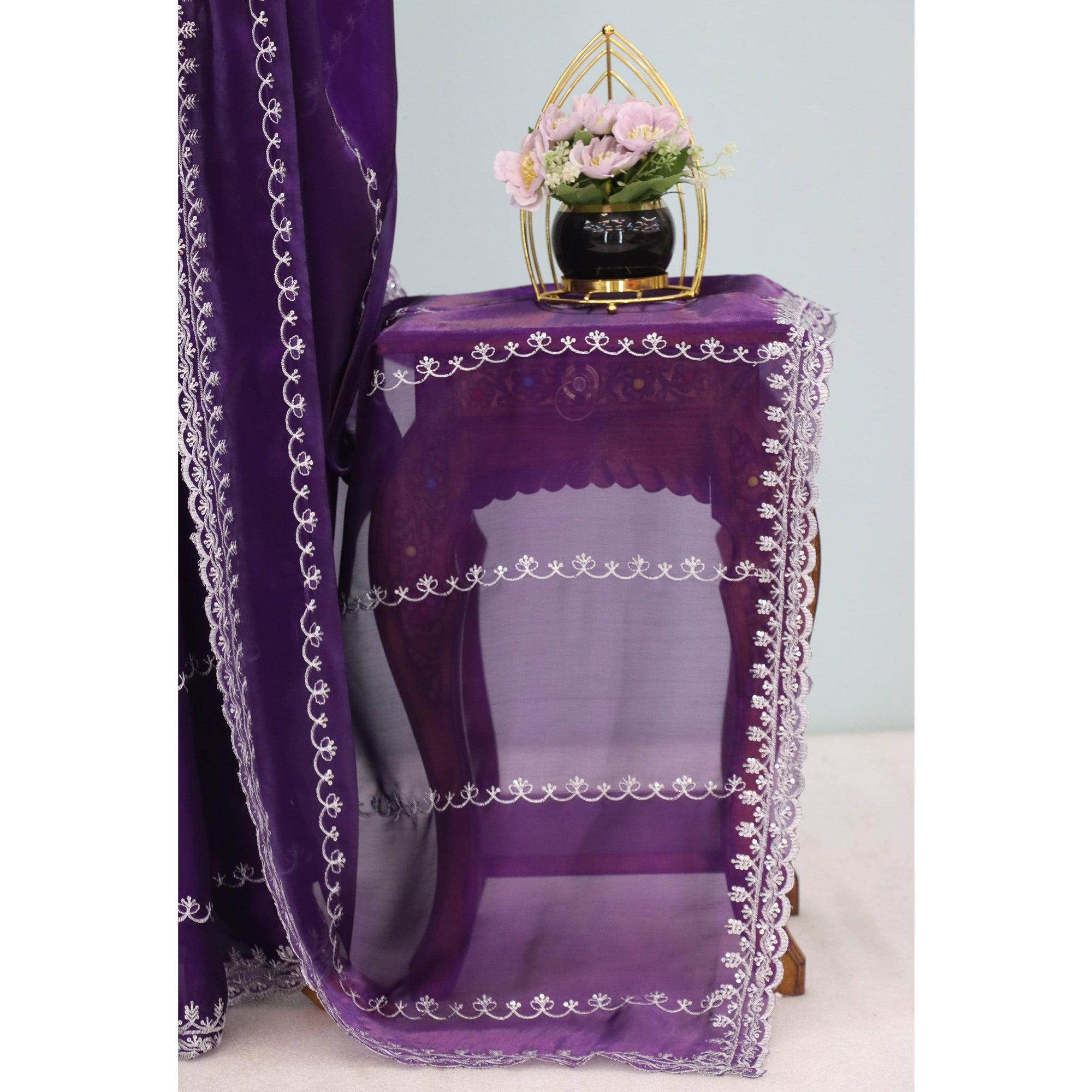 Purple Sequins Embroidered Satin Saree