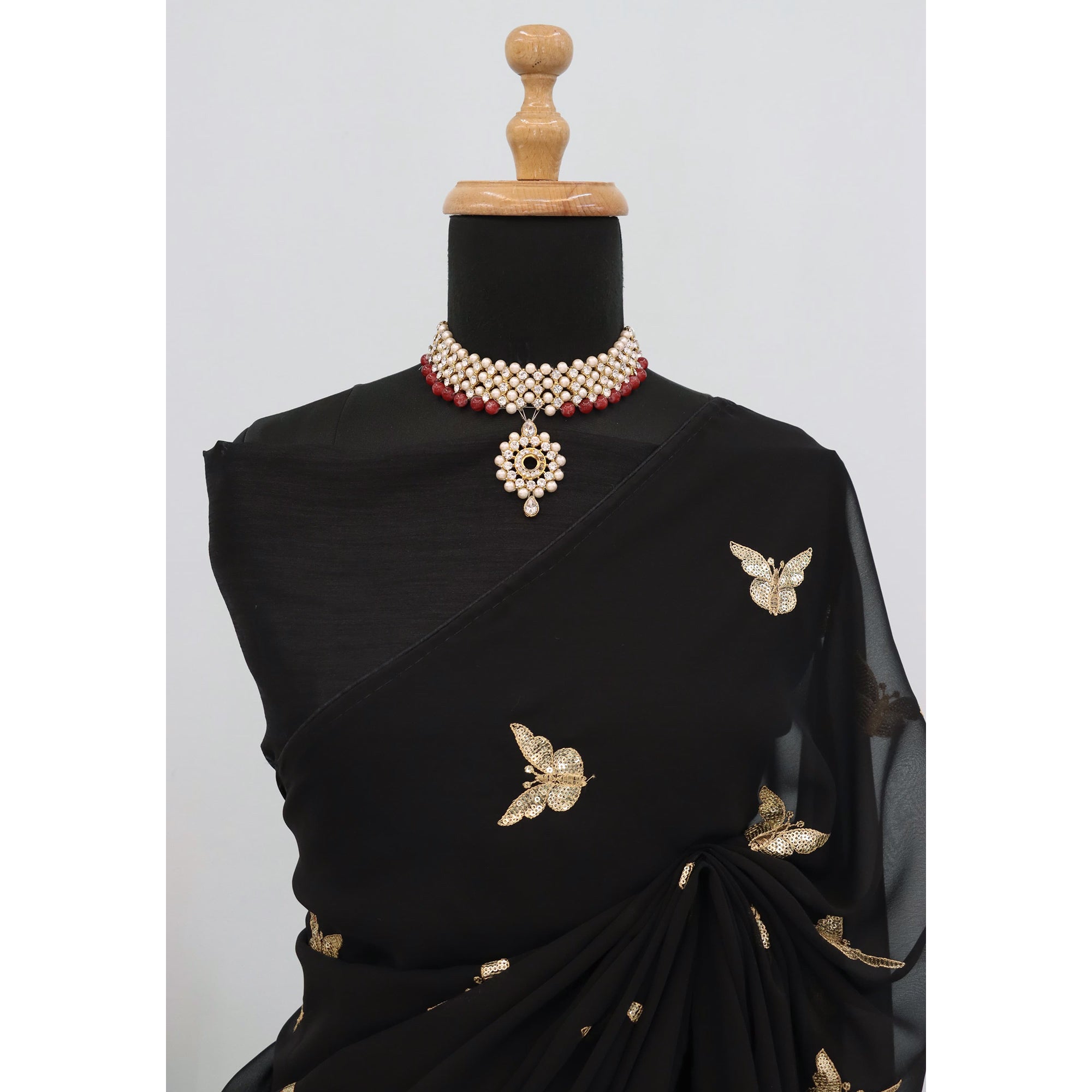 Black Embroidered Georgette Saree With Shimmering Butterfly Sequin Work