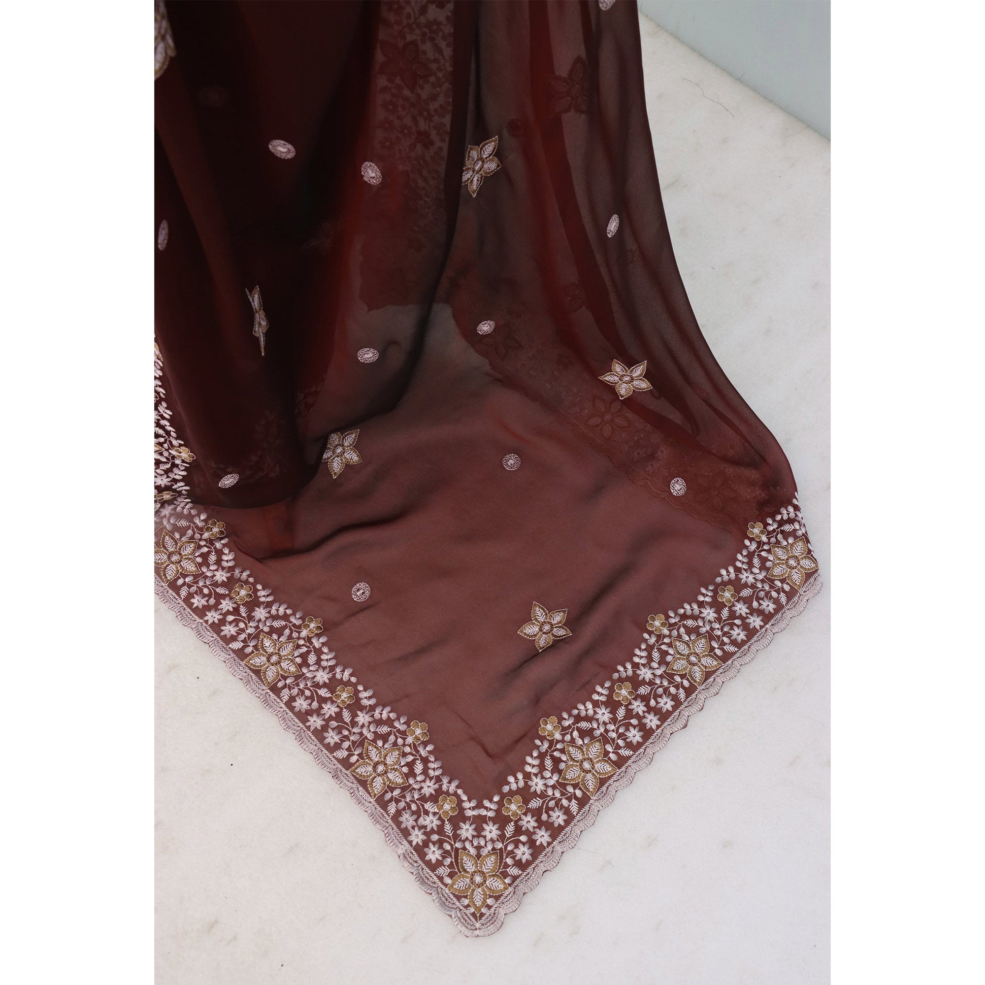 Maroon Designer Art Silk Saree Enhanced with Fine Floral Embroidery Work