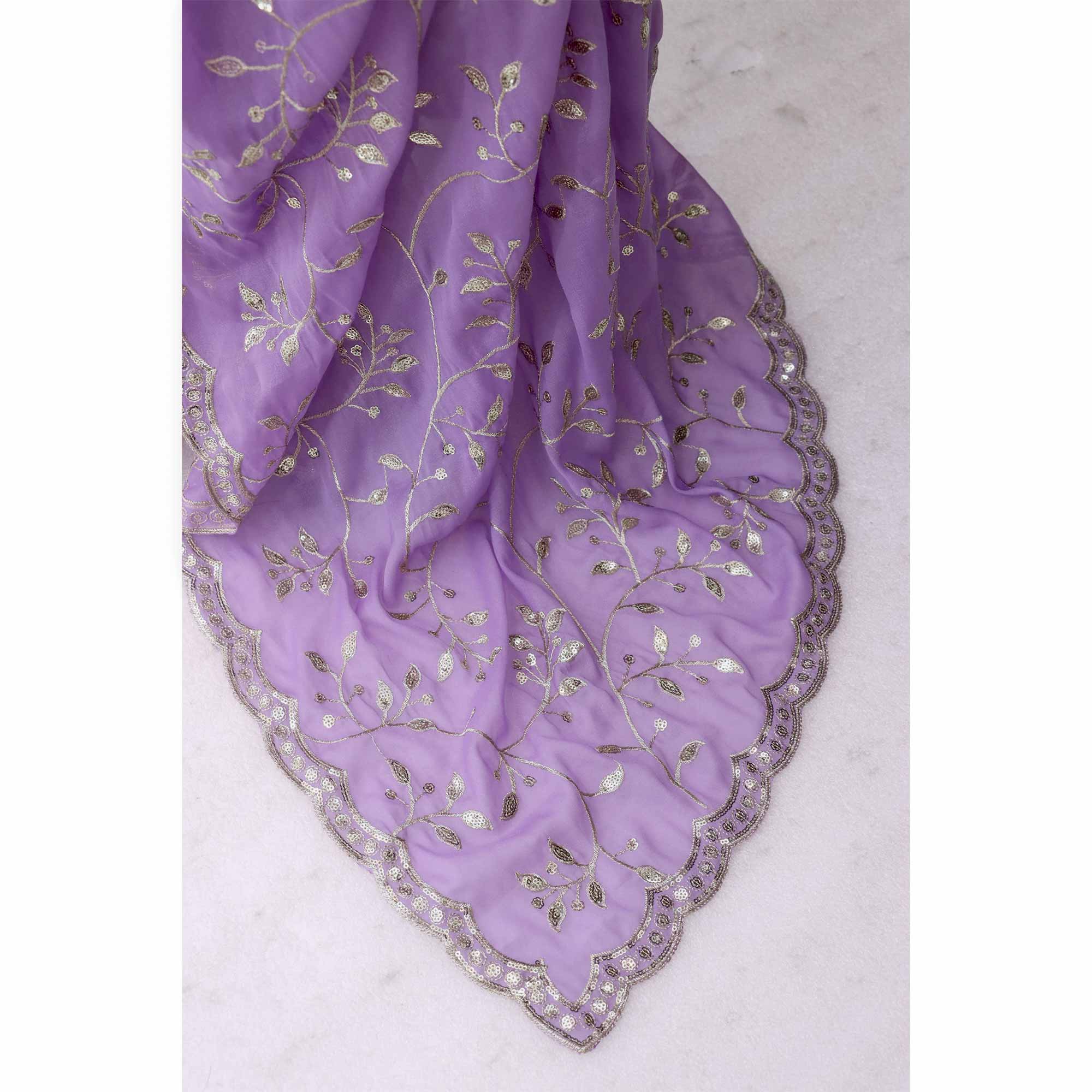 Designer Lavender Georgette Saree Featuring Intricate Sequins & Embroidery Work