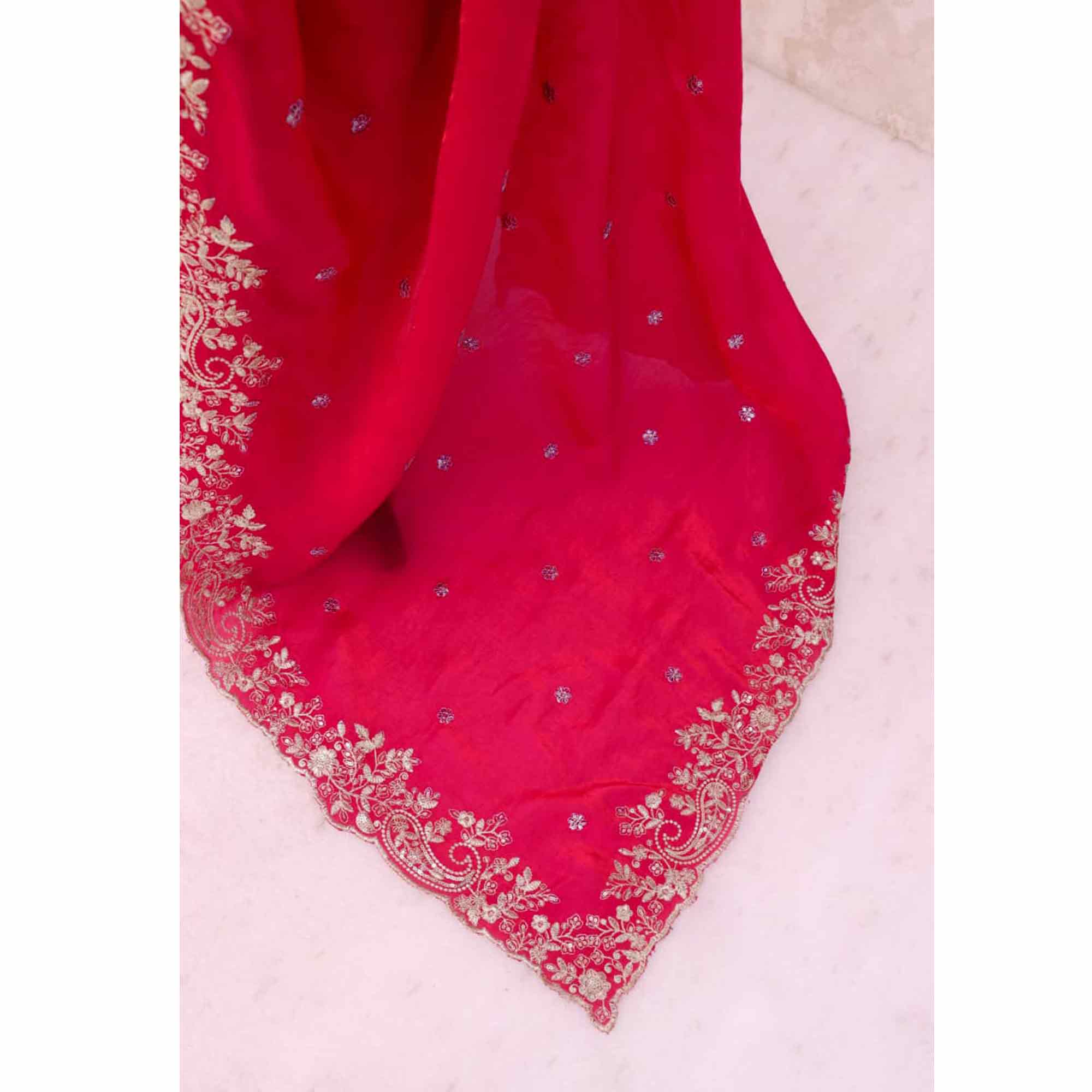 Pink Partywear Organza Satin Silk Crush Saree with Delicate Floral Embroidery
