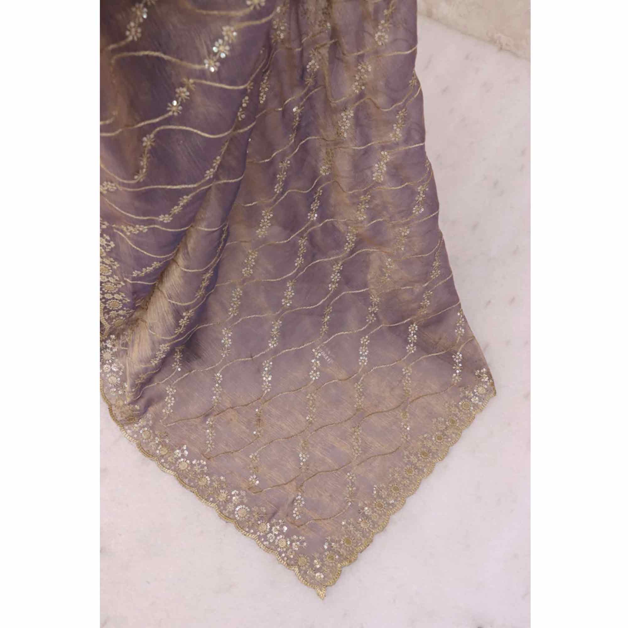 Lavender Partywear Organza Chiffon Silk Saree Highlighted with Fine Sequins Detailing