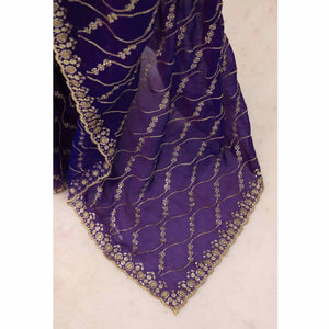 Violet Partywear Organza Chiffon Silk Saree Highlighted with Fine Sequins Detailing