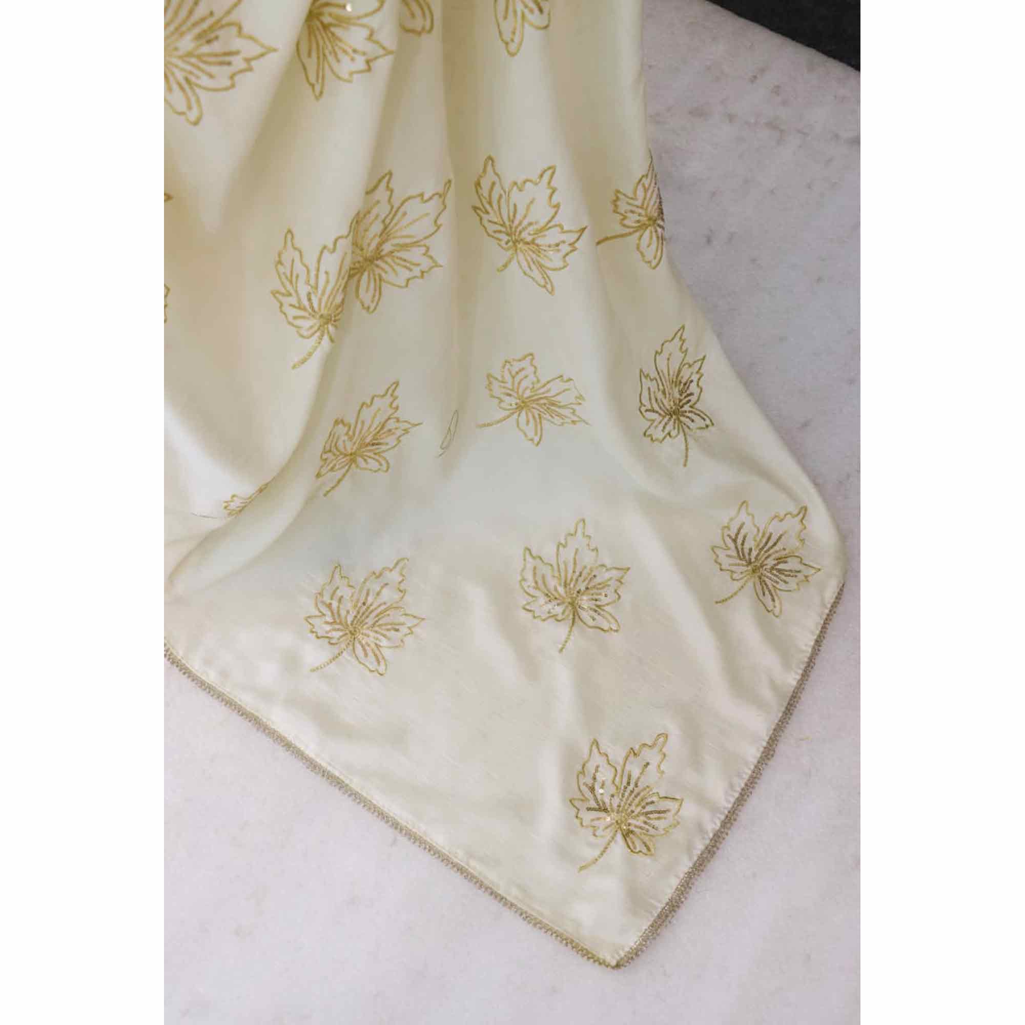 Glamorous Off White Sequin Embellished Saree in Premium Vichitra Silk