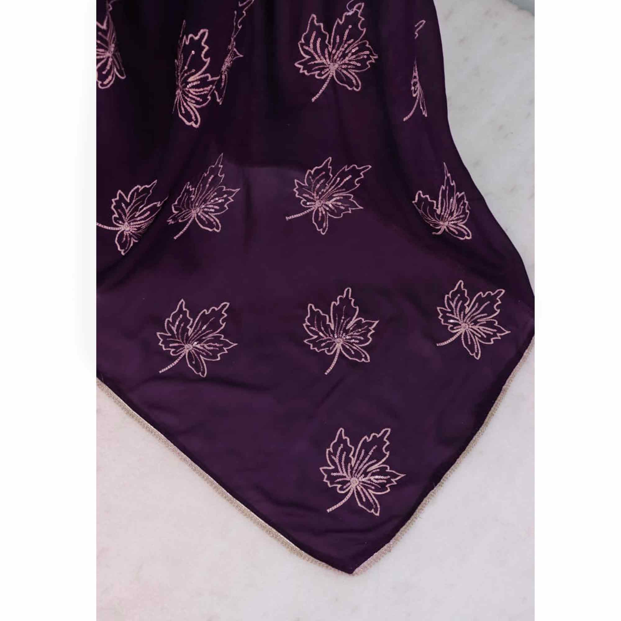 Glamorous Purple Sequin Embellished Saree in Premium Vichitra Silk