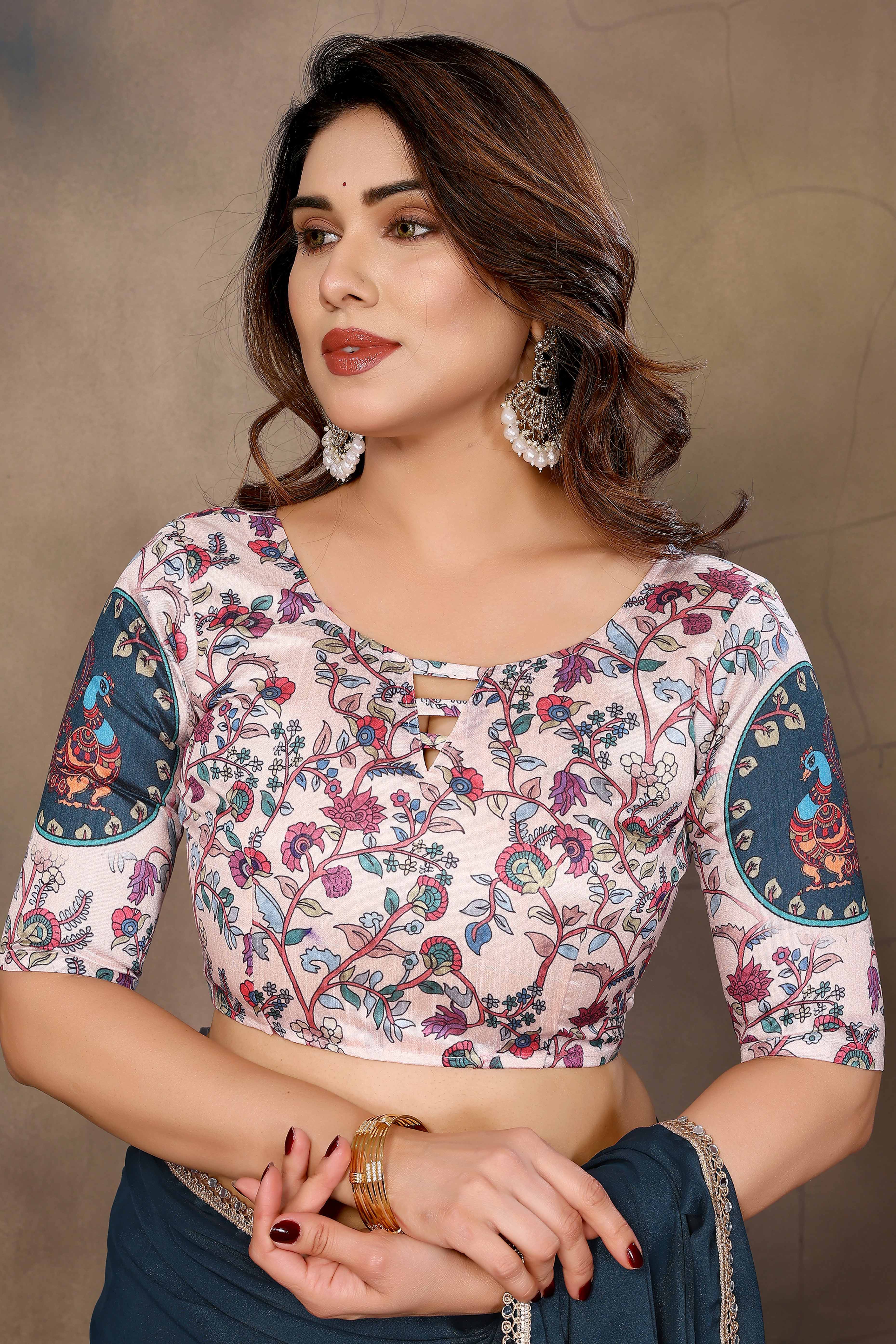 Morpich Blue Solid Sparkling Georgette Saree Enhanced With Shimmering Mirror Border