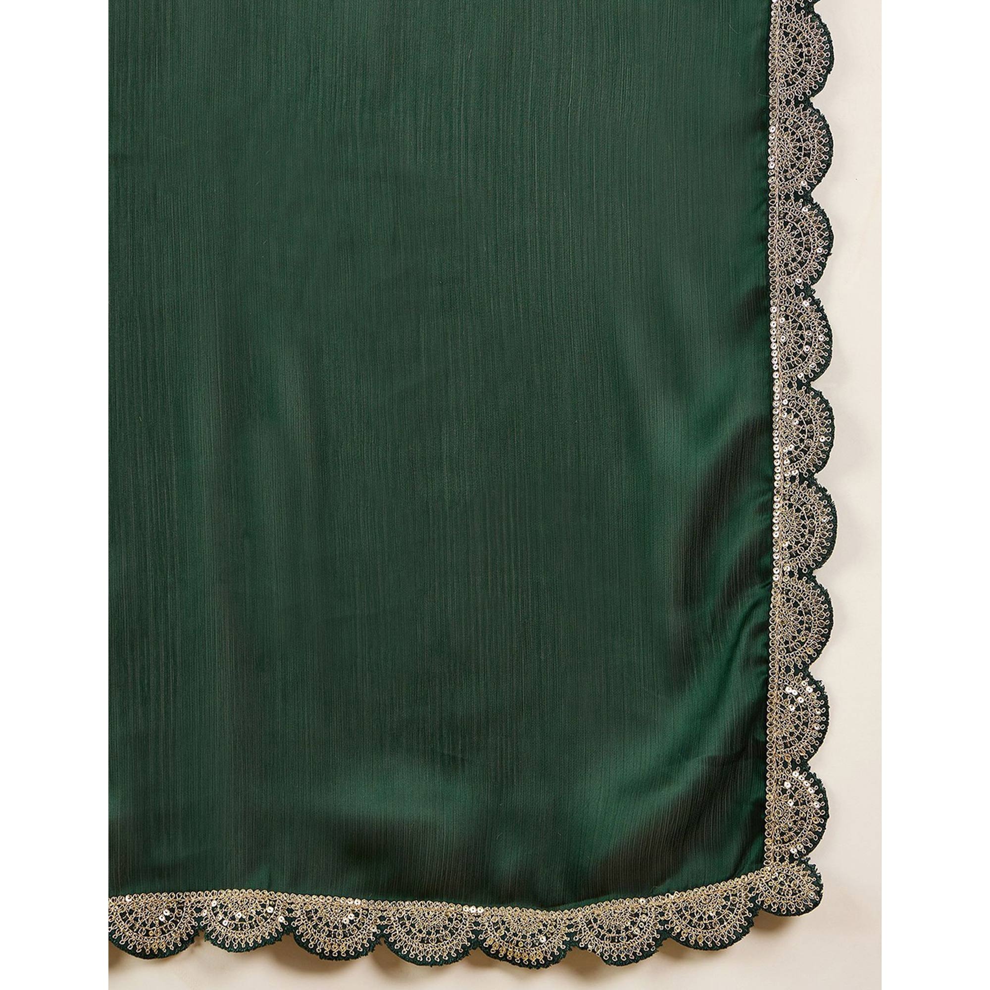 Green Solid Chiffon Saree With Sequins Embroidered Border