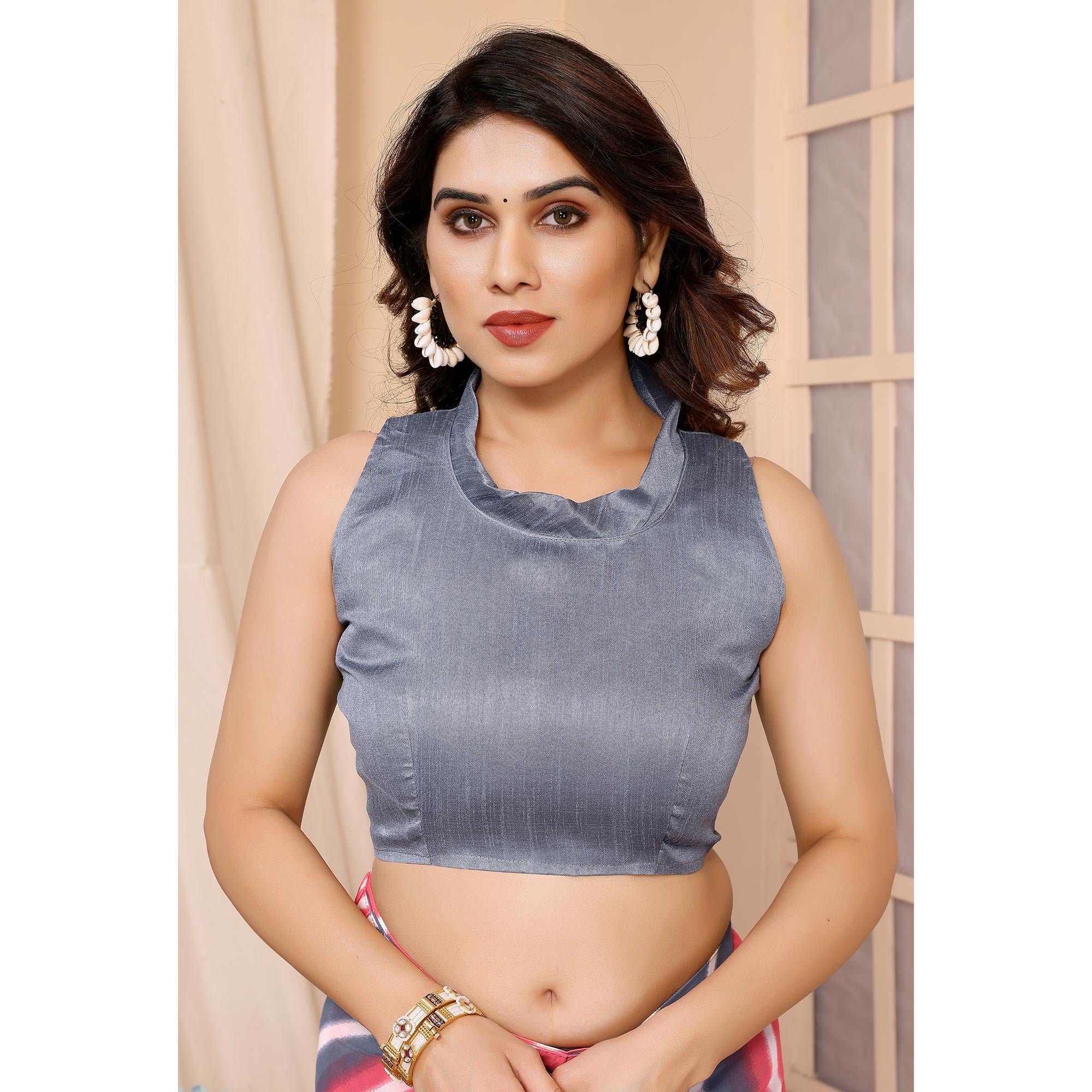 Pink & Grey Leheriya Printed Ready To Wear Georgette Saree