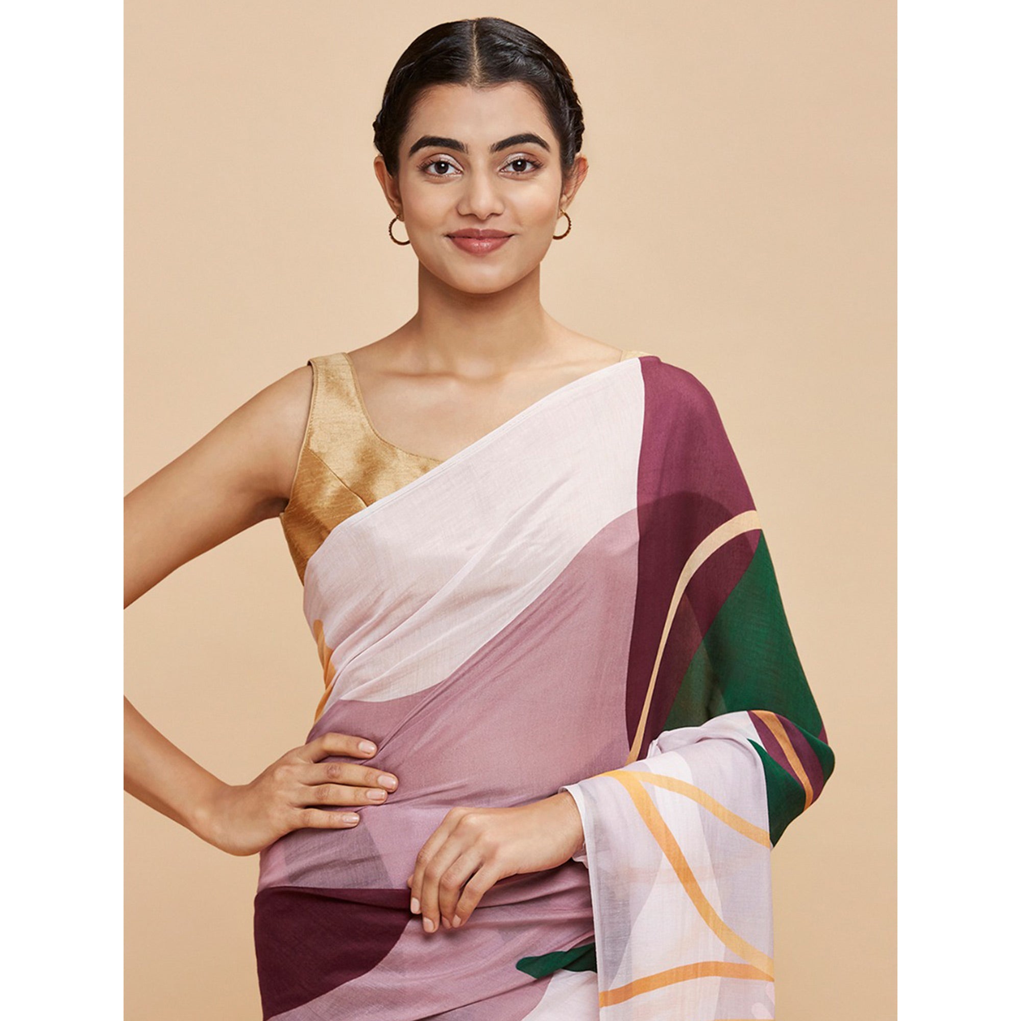 Light Pink Digital Printed Chinon Saree