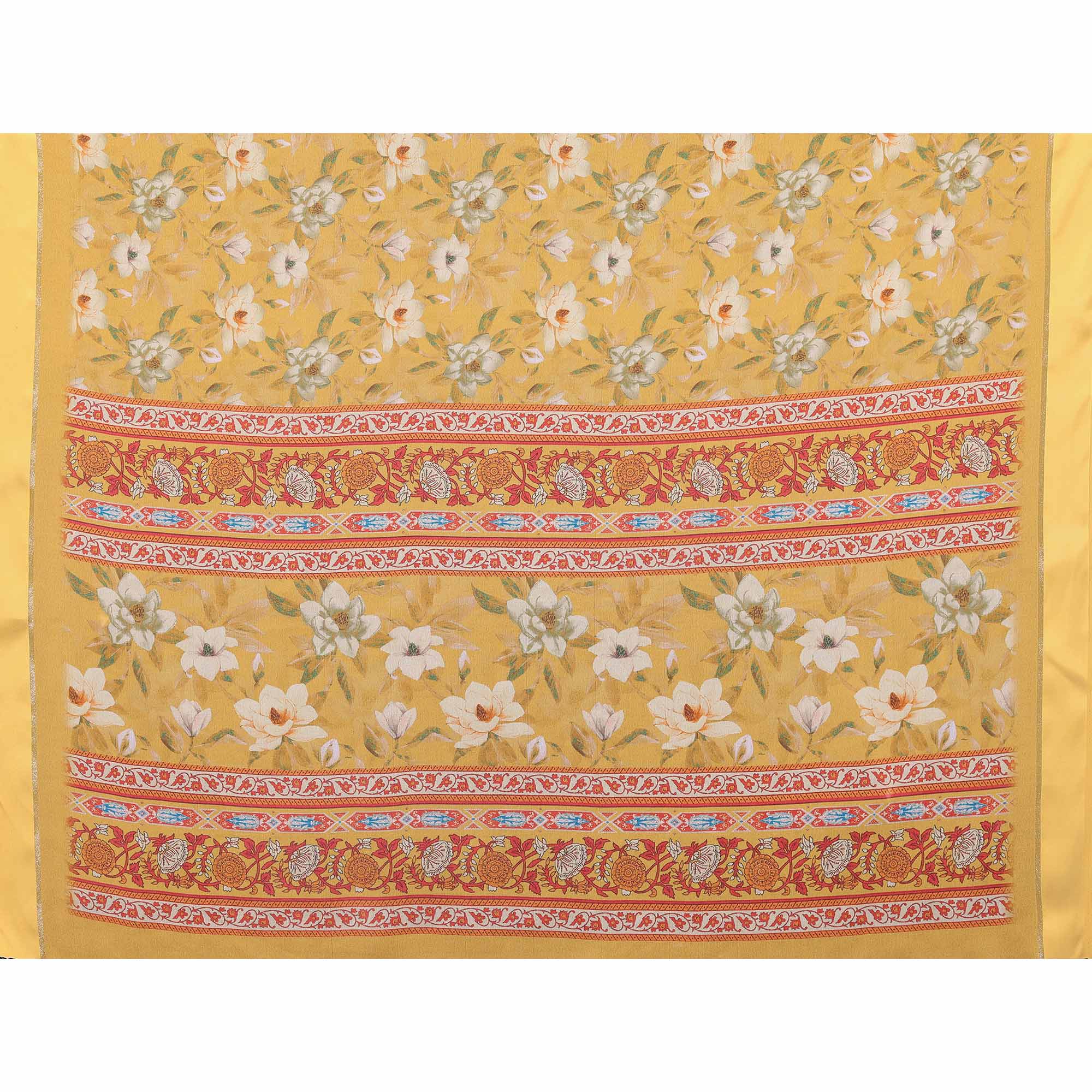 Mustard Floral Printed Chiffon Saree