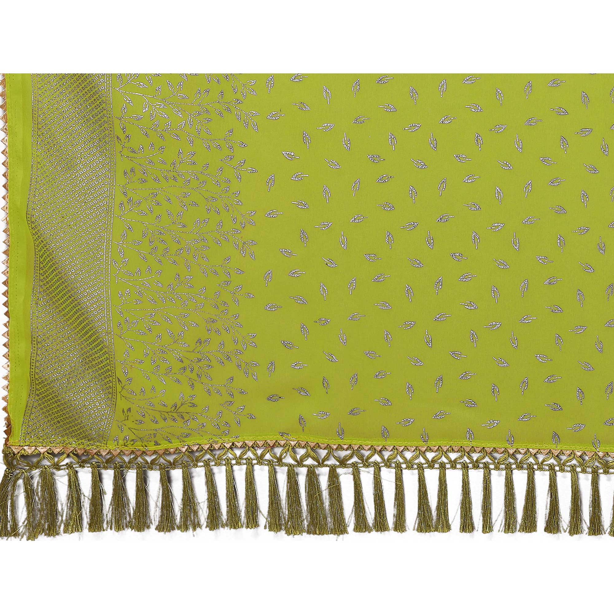 Green Foil Printed Georgette Saree