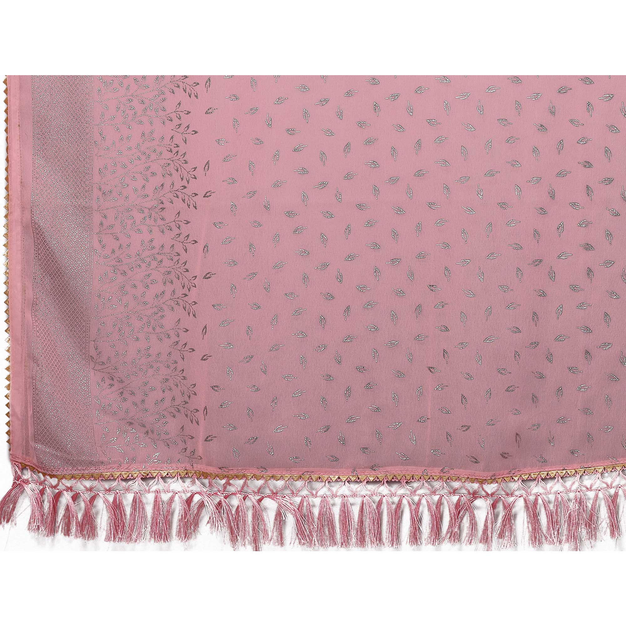 Rose Pink Foil Printed Georgette Saree