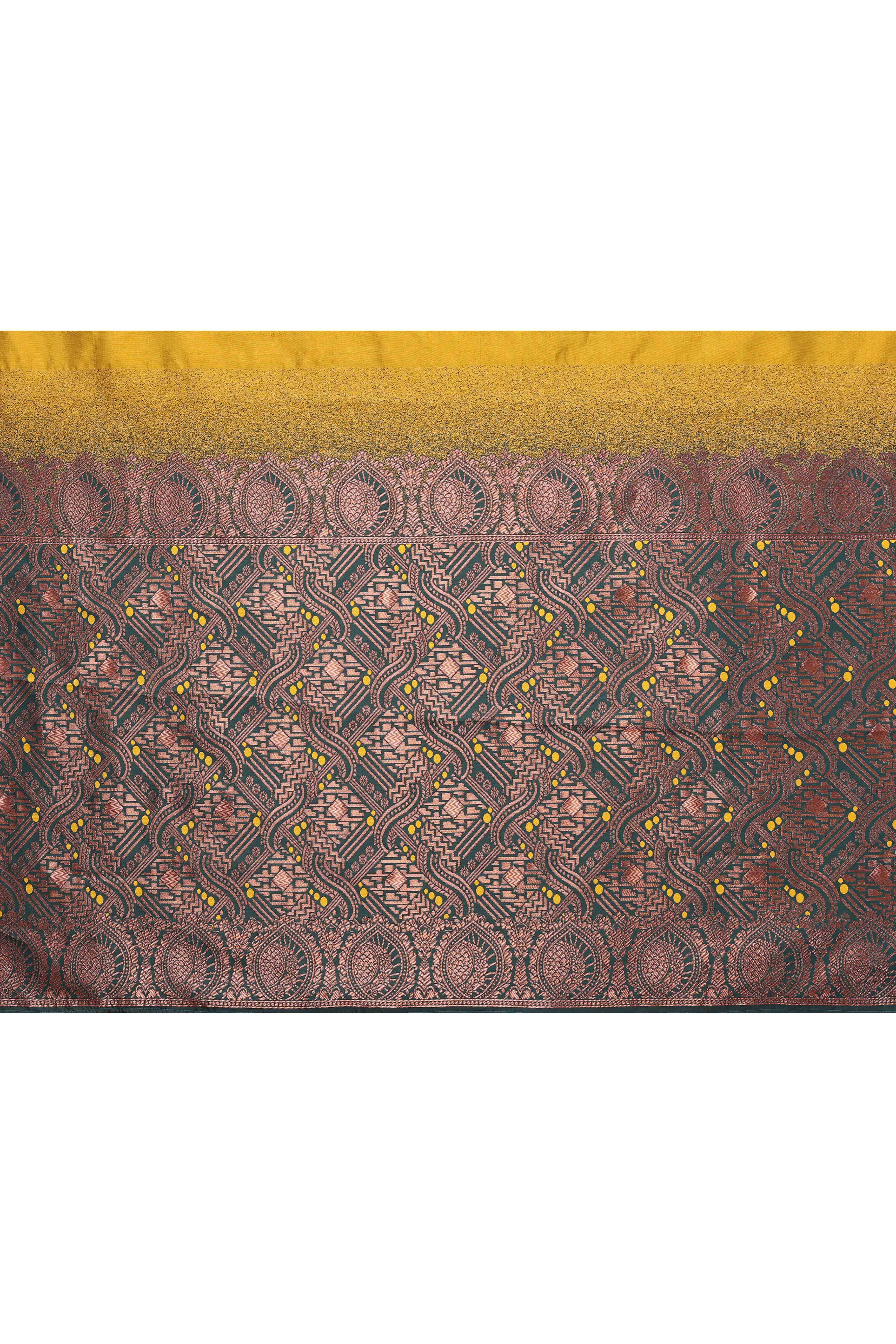 Mustard Banarasi Silk Saree Adorned With Floral Zari Weaving