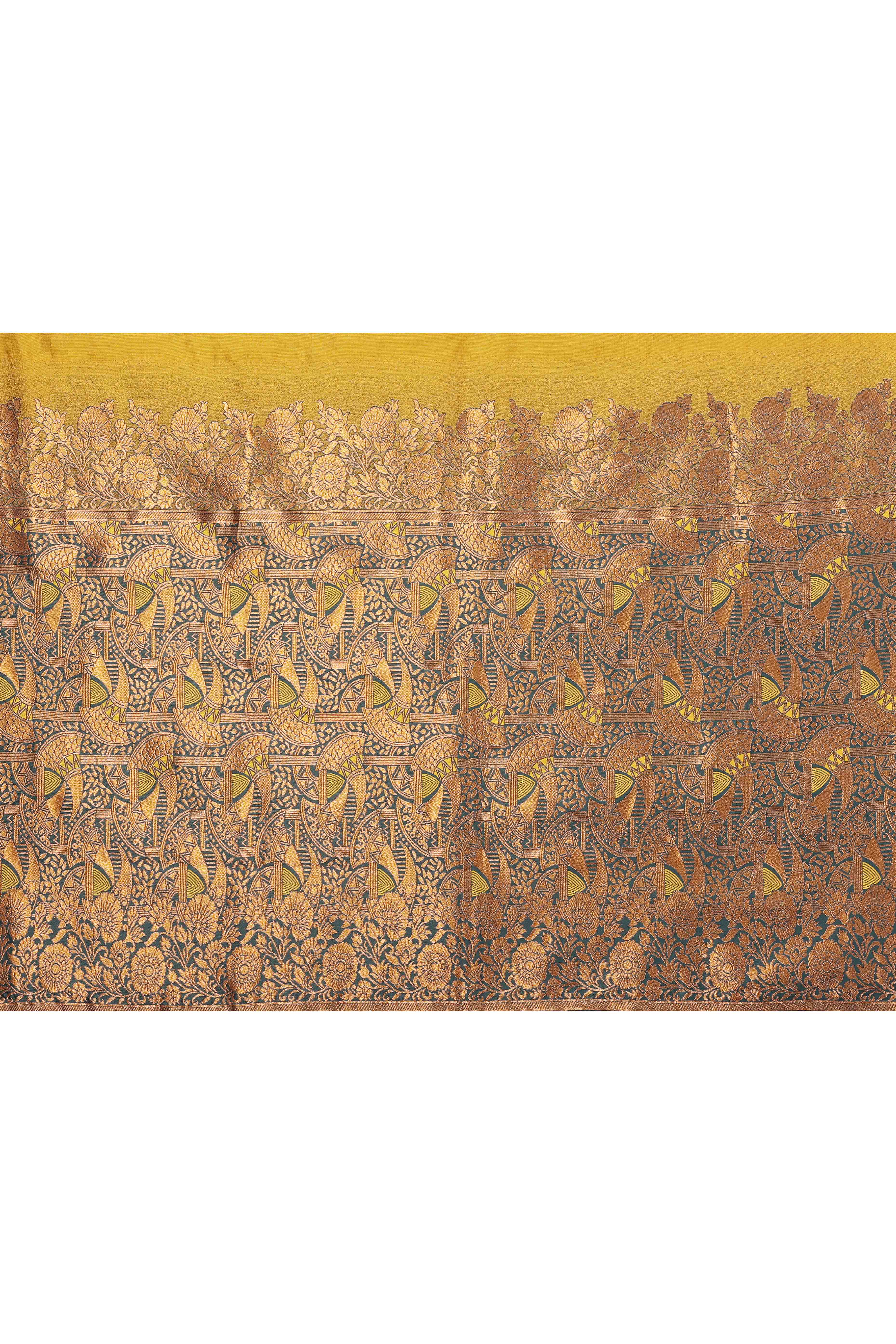 Mustard Banarasi Silk Saree With Exquisite Floral Zari Weaving